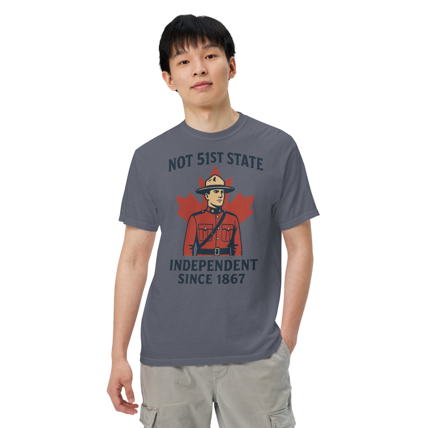 Not 51st State Mountie Unisex garment-dyed heavyweight t-shirt from Rare Plus Apparel – unique movie & pop culture inspired design.