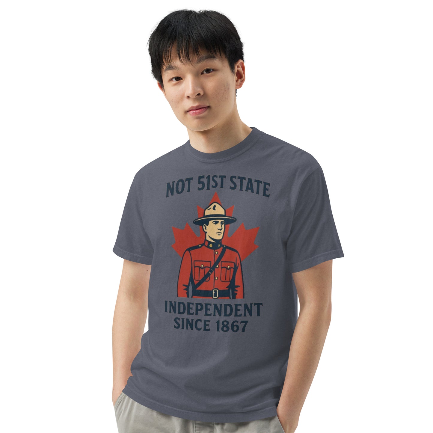 Not 51st State Mountie Unisex garment-dyed heavyweight t-shirt from Rare Plus Apparel – unique movie & pop culture inspired design.