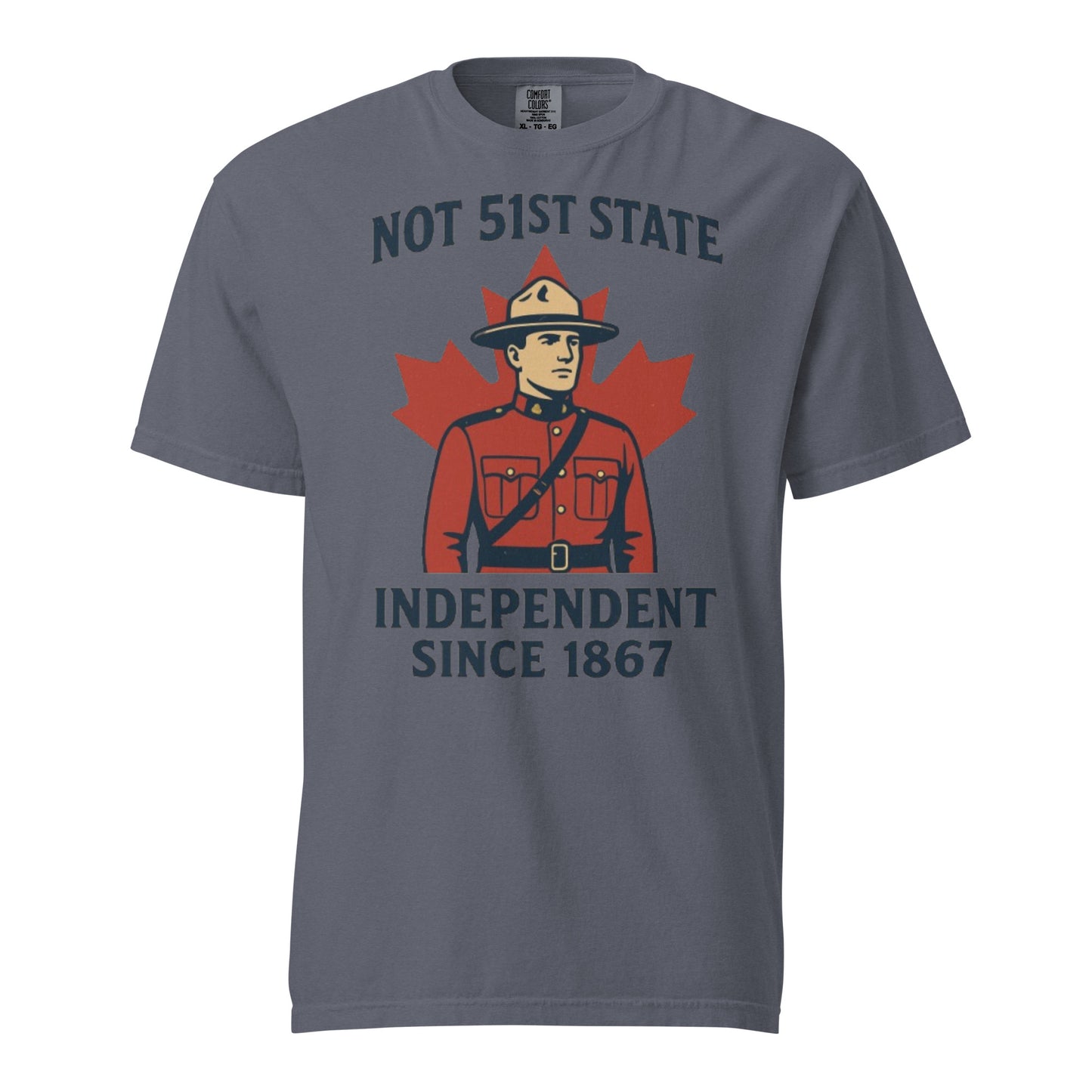 Not 51st State Mountie Unisex garment-dyed heavyweight t-shirt from Rare Plus Apparel – unique movie & pop culture inspired design.