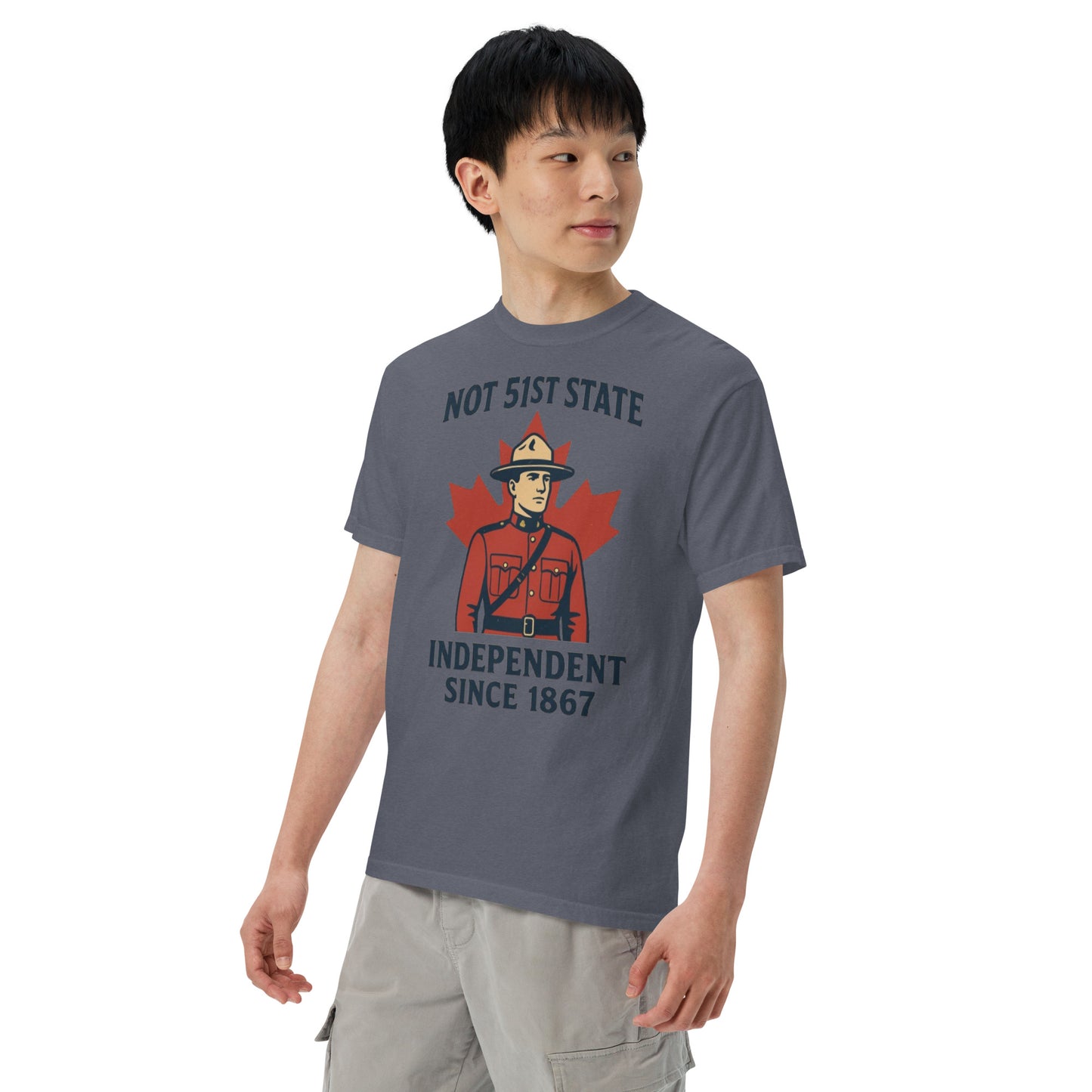 Not 51st State Mountie Unisex garment-dyed heavyweight t-shirt from Rare Plus Apparel – unique movie & pop culture inspired design.