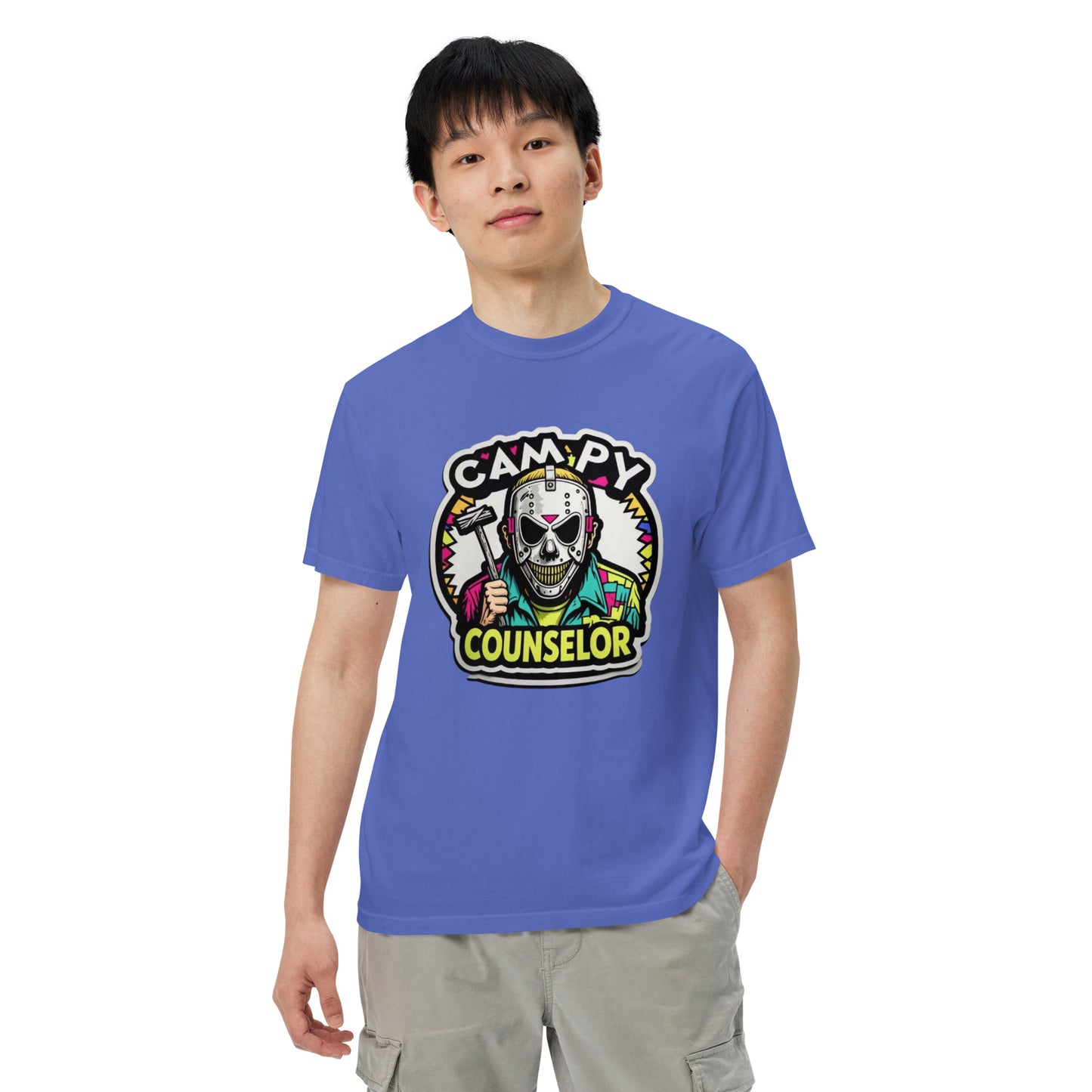 Campy Counselor Unisex garment-dyed heavyweight t-shirt from Rare Plus Apparel – unique movie & pop culture inspired design.