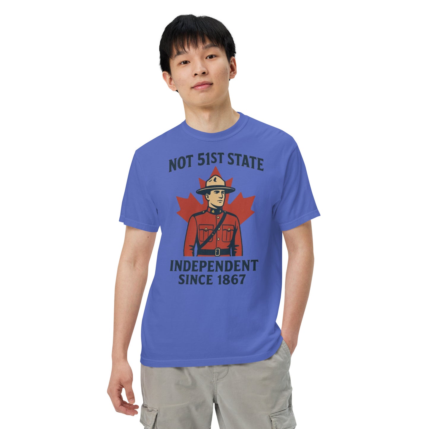 Not 51st State Mountie Unisex garment-dyed heavyweight t-shirt from Rare Plus Apparel – unique movie & pop culture inspired design.