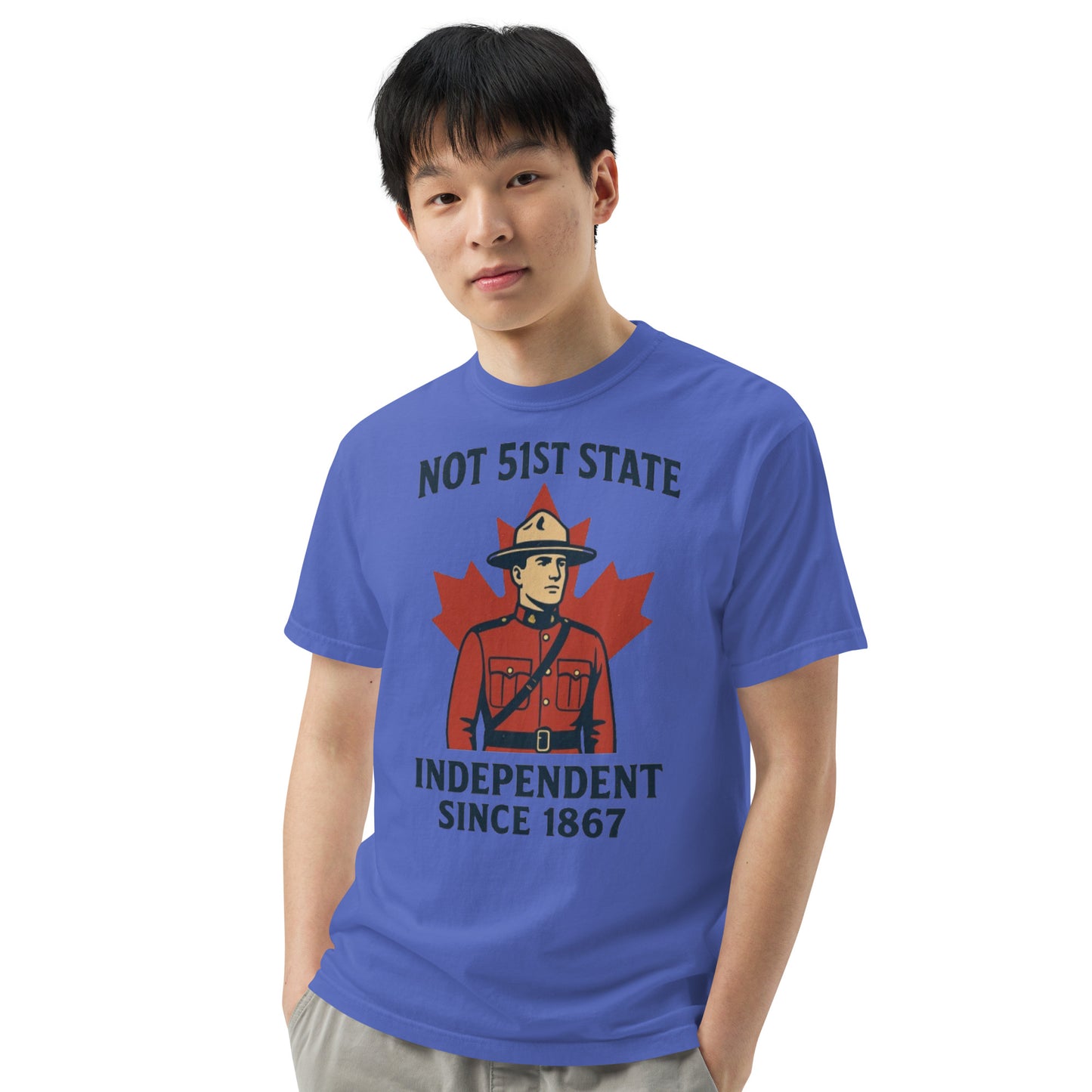 Not 51st State Mountie Unisex garment-dyed heavyweight t-shirt from Rare Plus Apparel – unique movie & pop culture inspired design.