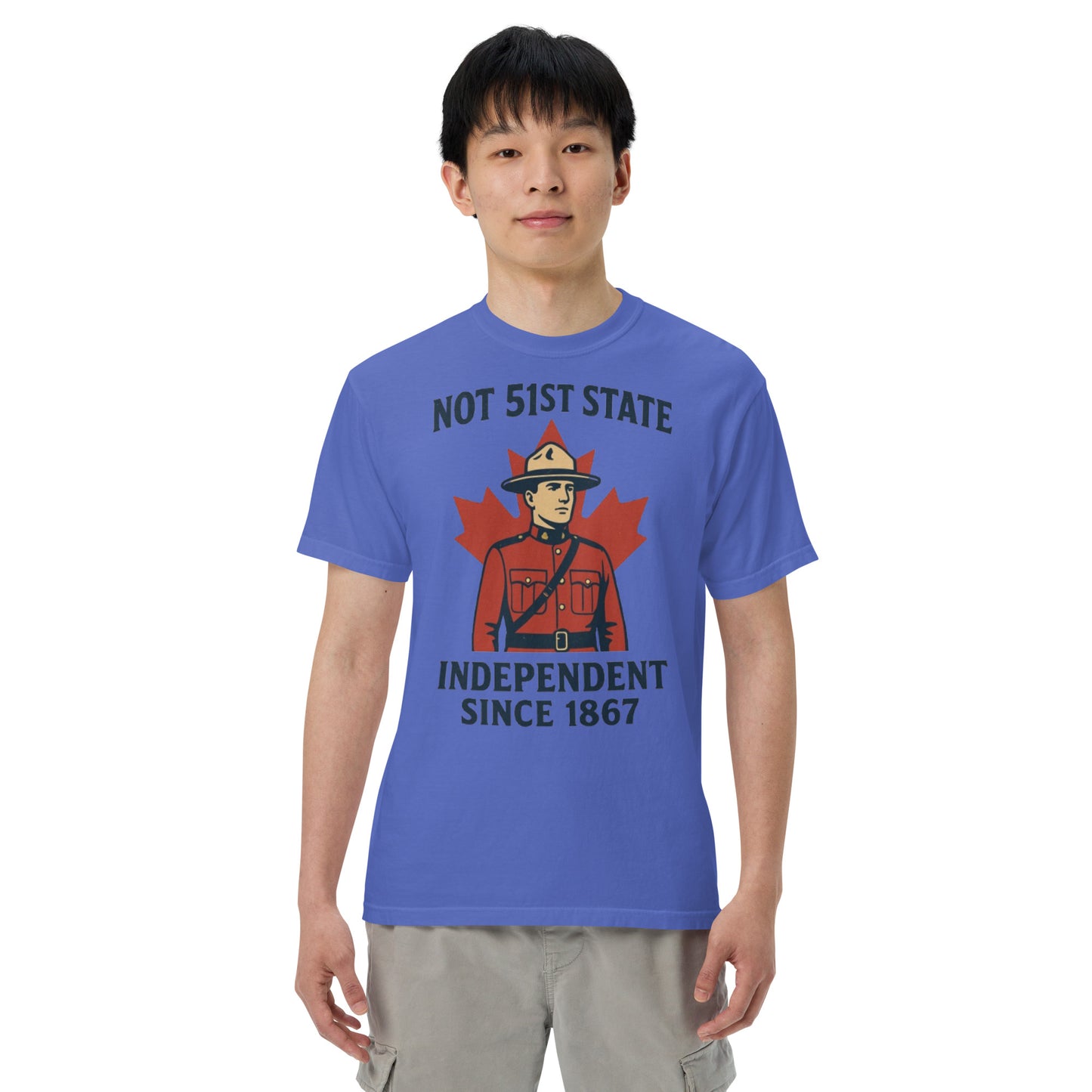 Not 51st State Mountie Unisex garment-dyed heavyweight t-shirt from Rare Plus Apparel – unique movie & pop culture inspired design.