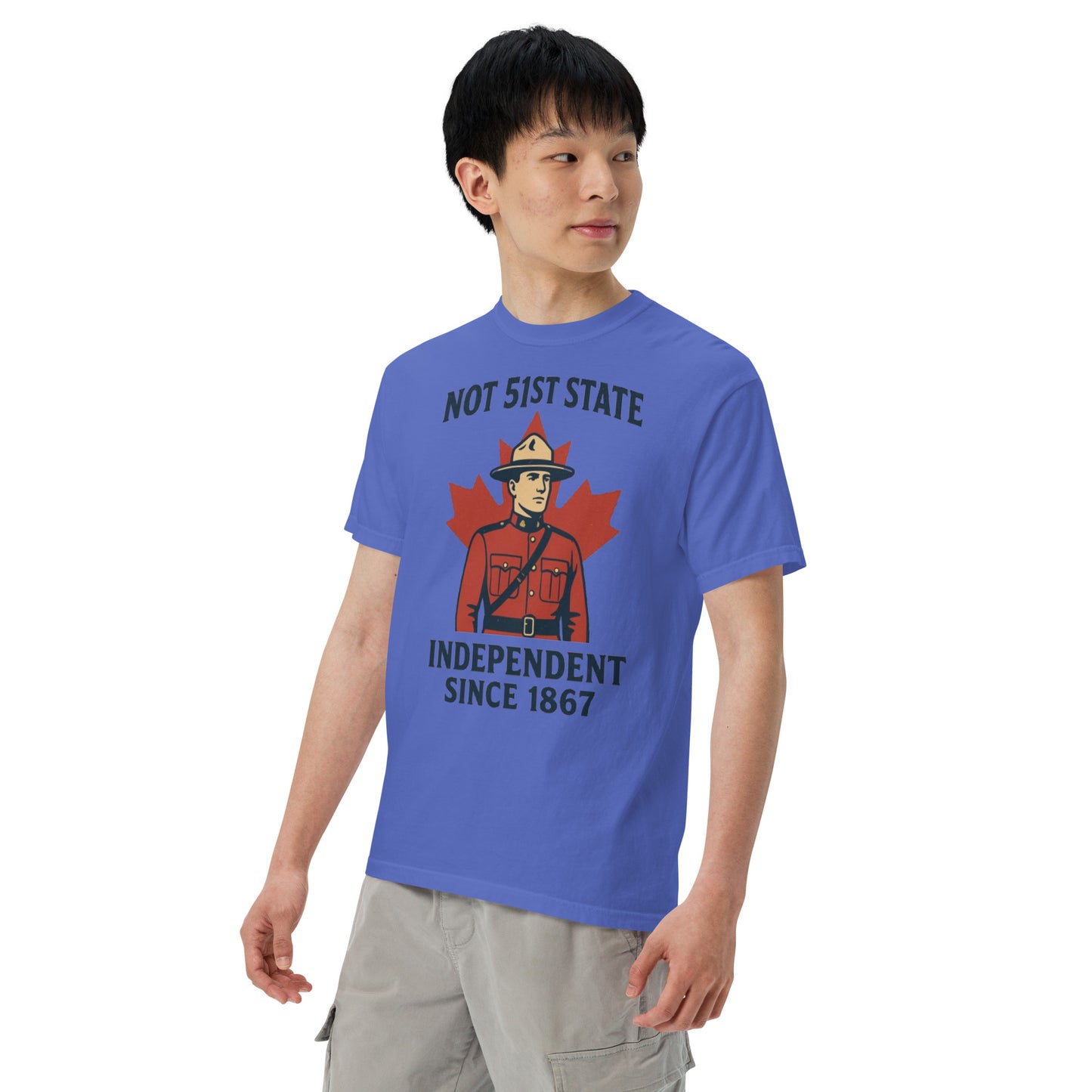 Not 51st State Mountie Unisex garment-dyed heavyweight t-shirt from Rare Plus Apparel – unique movie & pop culture inspired design.