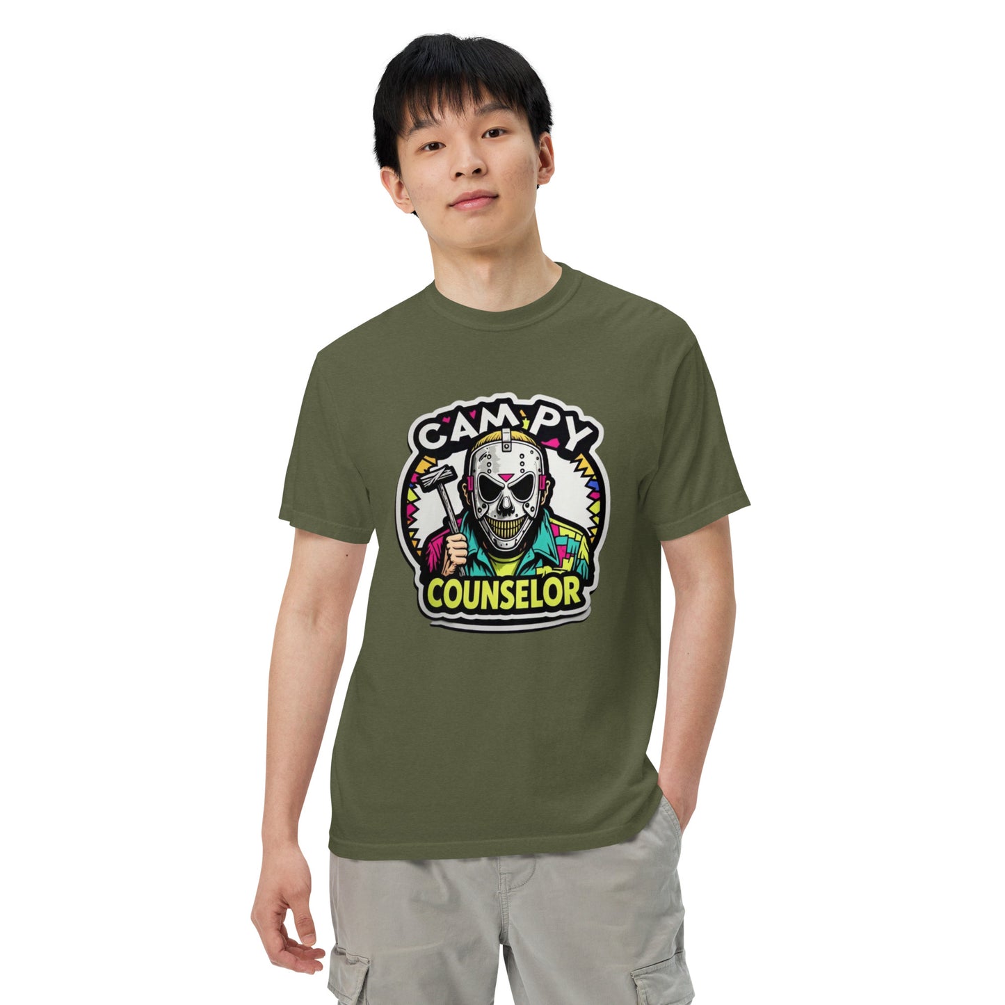 Campy Counselor Unisex garment-dyed heavyweight t-shirt from Rare Plus Apparel – unique movie & pop culture inspired design.