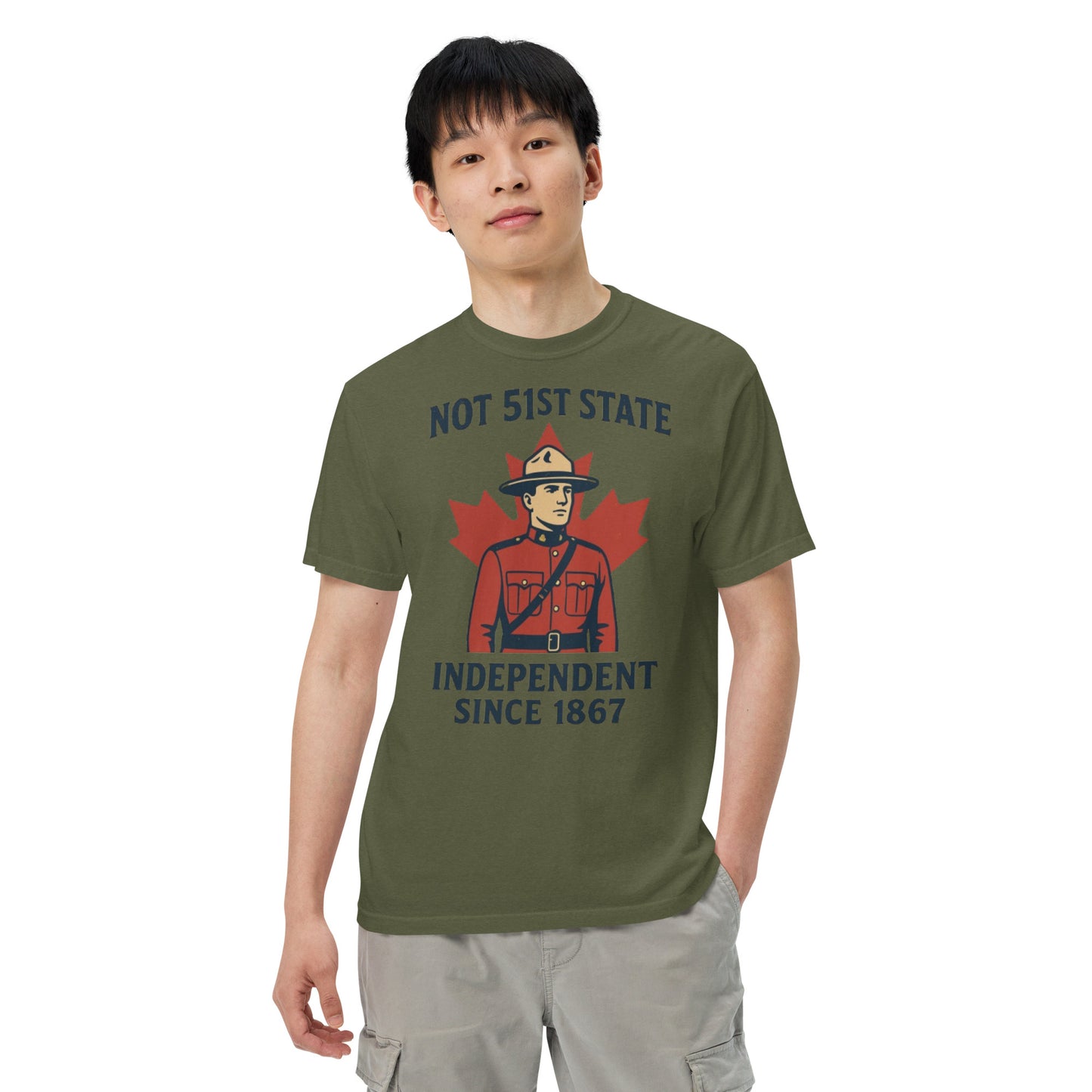 Not 51st State Mountie Unisex garment-dyed heavyweight t-shirt from Rare Plus Apparel – unique movie & pop culture inspired design.
