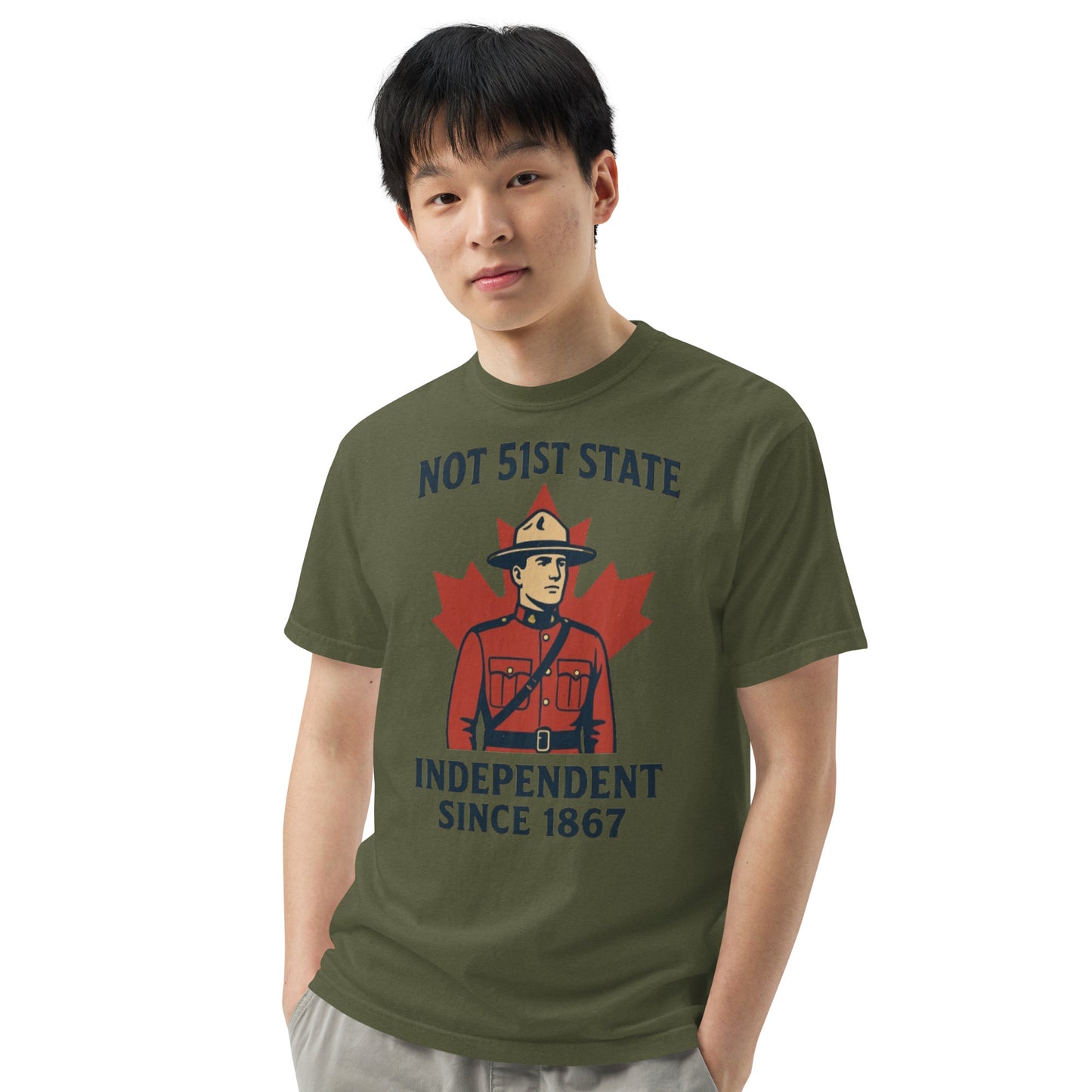 Not 51st State Mountie Unisex garment-dyed heavyweight t-shirt from Rare Plus Apparel – unique movie & pop culture inspired design.
