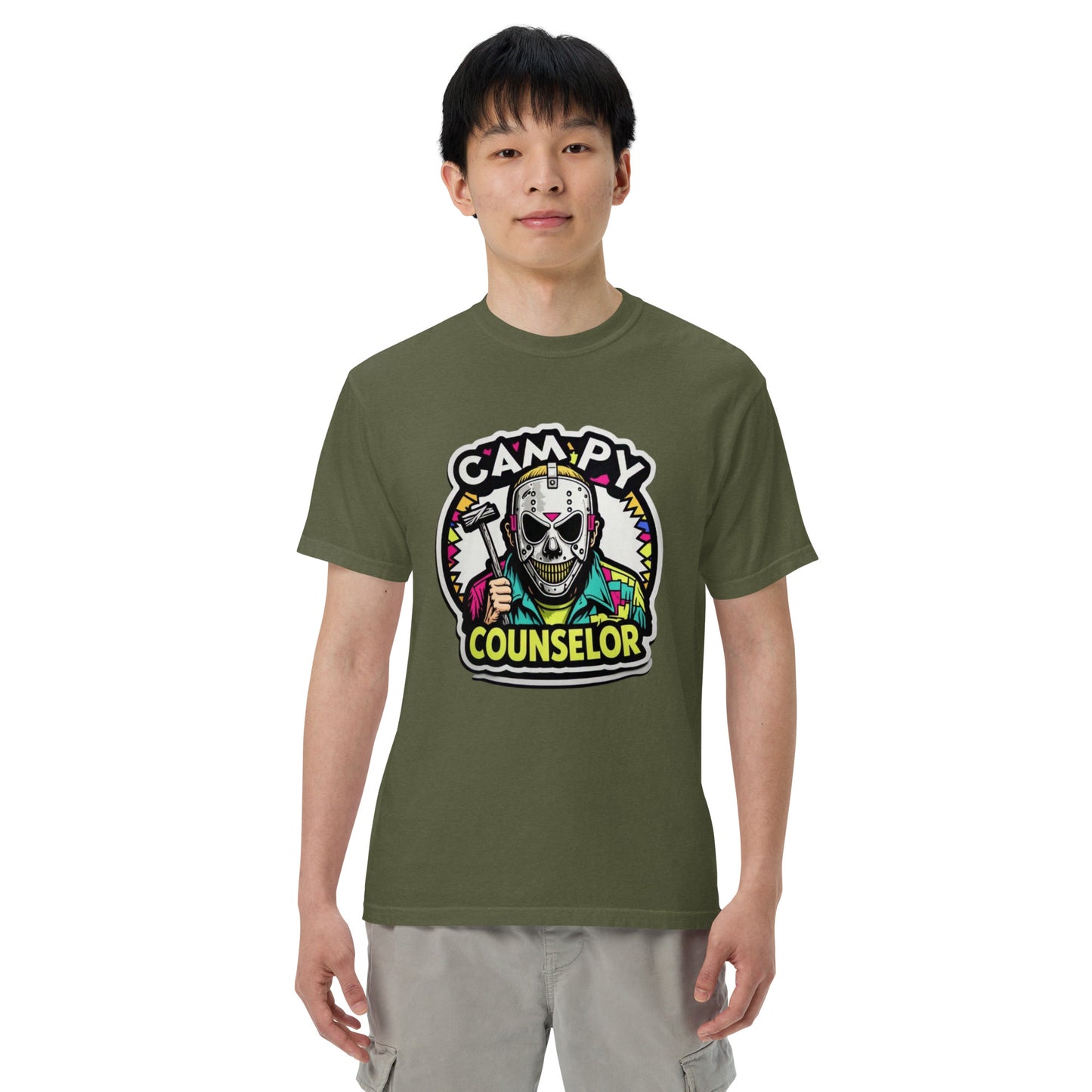 Campy Counselor Unisex garment-dyed heavyweight t-shirt from Rare Plus Apparel – unique movie & pop culture inspired design.