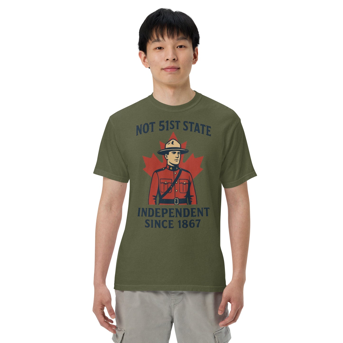 Not 51st State Mountie Unisex garment-dyed heavyweight t-shirt from Rare Plus Apparel – unique movie & pop culture inspired design.