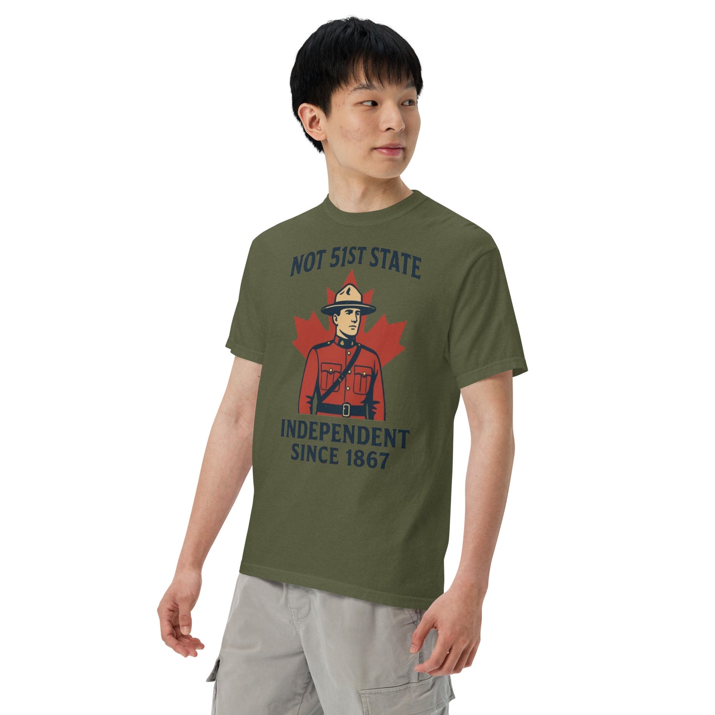 Not 51st State Mountie Unisex garment-dyed heavyweight t-shirt from Rare Plus Apparel – unique movie & pop culture inspired design.