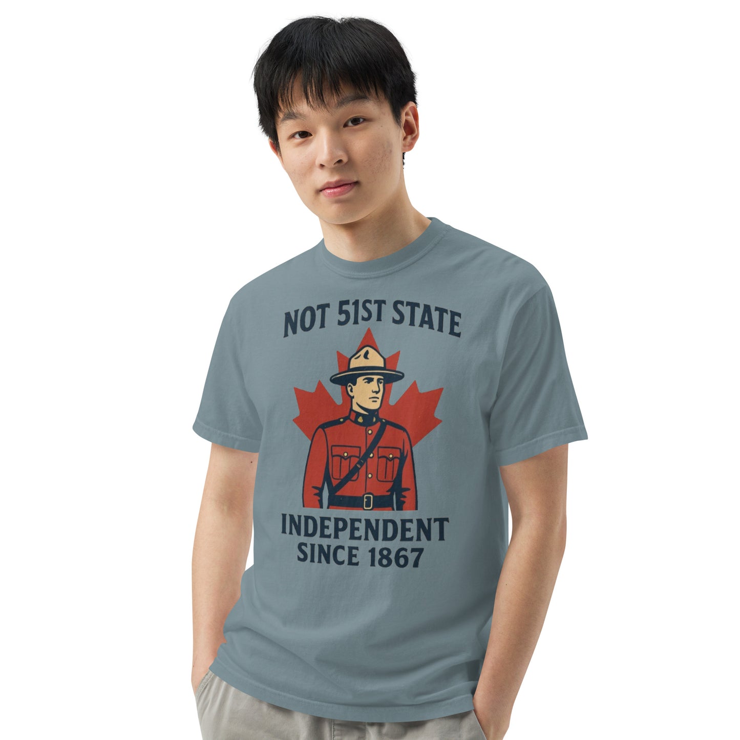 Not 51st State Mountie Unisex garment-dyed heavyweight t-shirt from Rare Plus Apparel – unique movie & pop culture inspired design.