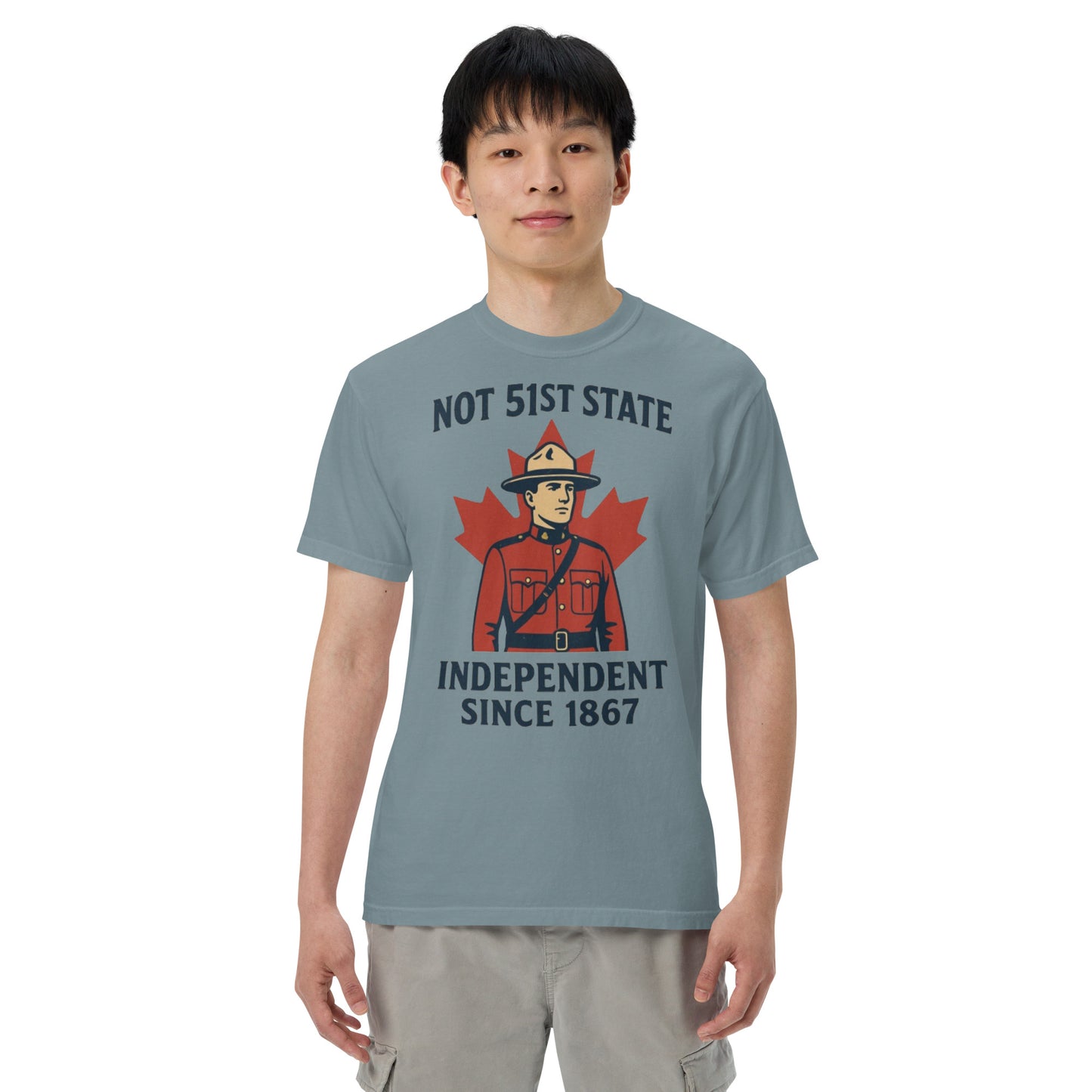 Not 51st State Mountie Unisex garment-dyed heavyweight t-shirt from Rare Plus Apparel – unique movie & pop culture inspired design.