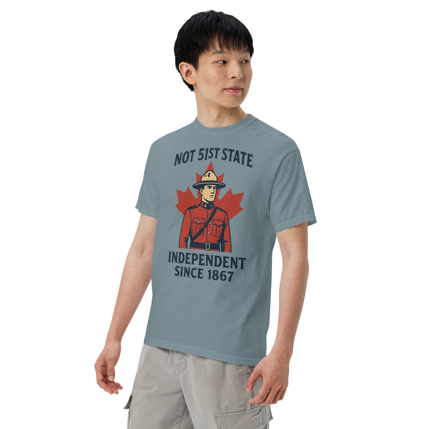 Not 51st State Mountie Unisex garment-dyed heavyweight t-shirt from Rare Plus Apparel – unique movie & pop culture inspired design.