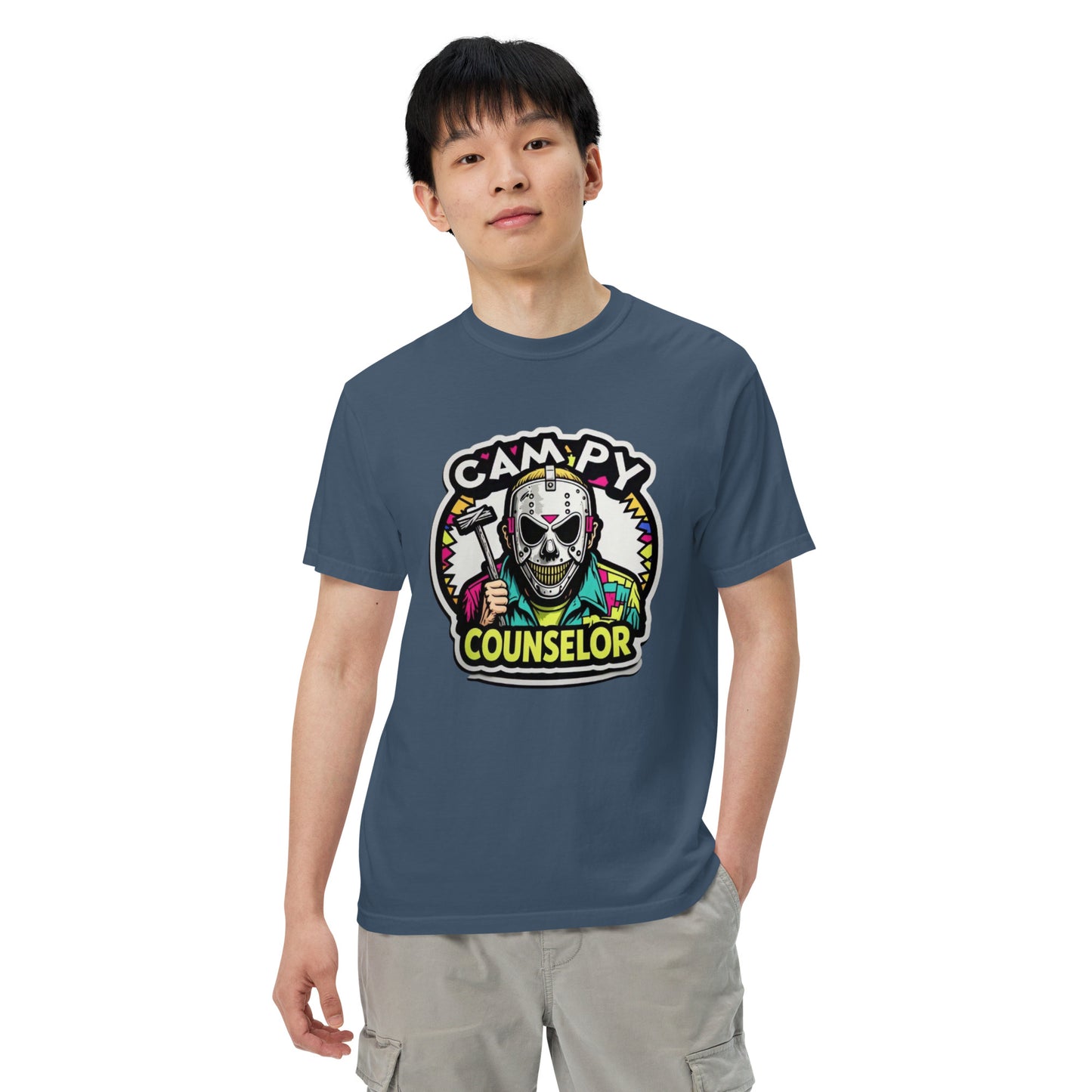 Campy Counselor Unisex garment-dyed heavyweight t-shirt from Rare Plus Apparel – unique movie & pop culture inspired design.