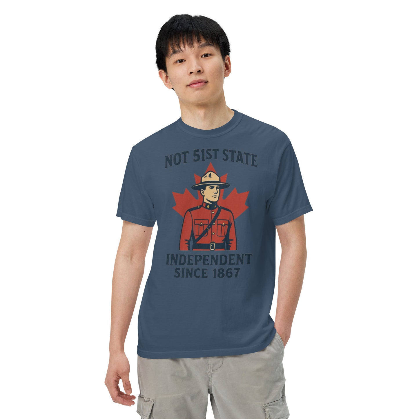Not 51st State Mountie Unisex garment-dyed heavyweight t-shirt from Rare Plus Apparel – unique movie & pop culture inspired design.