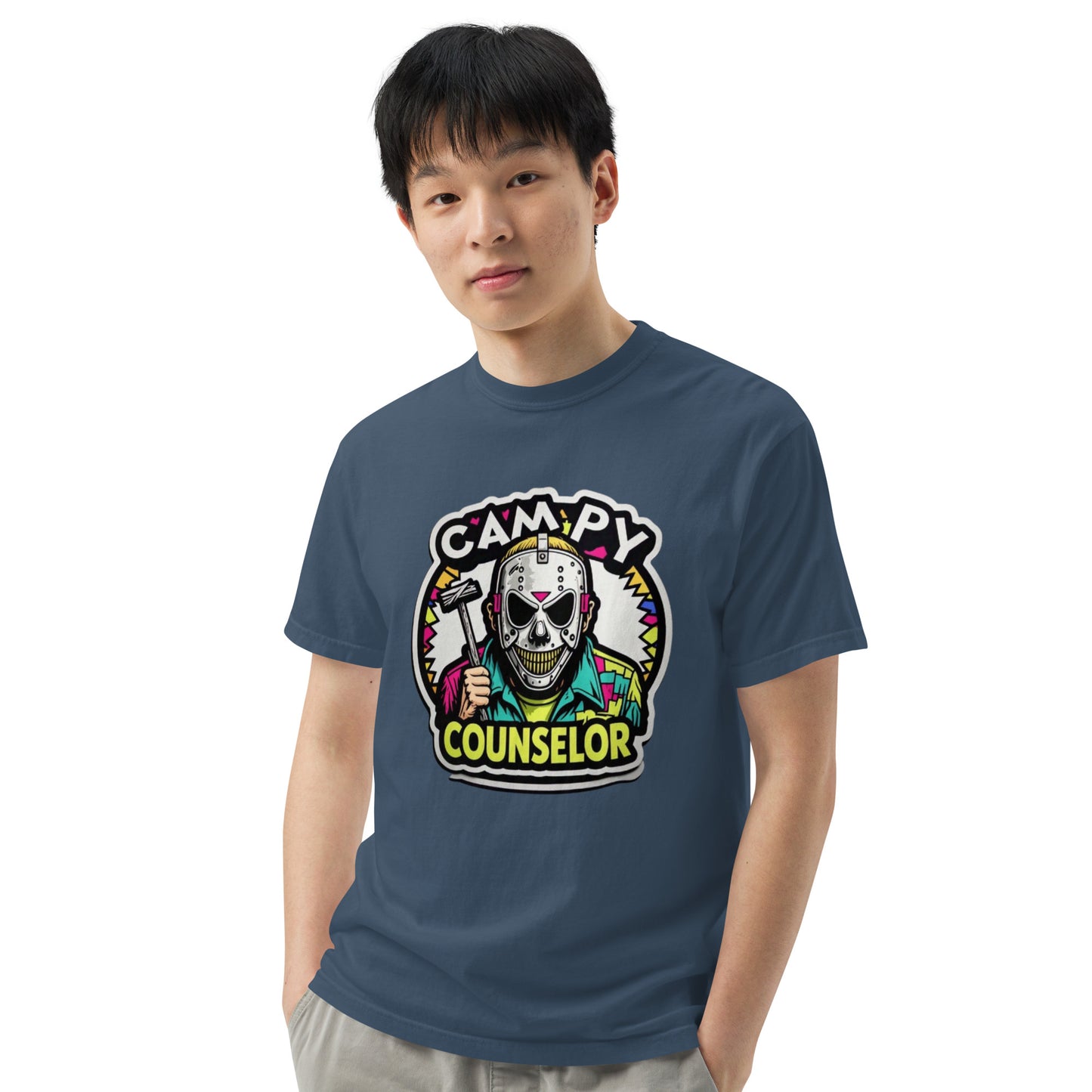 Campy Counselor Unisex garment-dyed heavyweight t-shirt from Rare Plus Apparel – unique movie & pop culture inspired design.