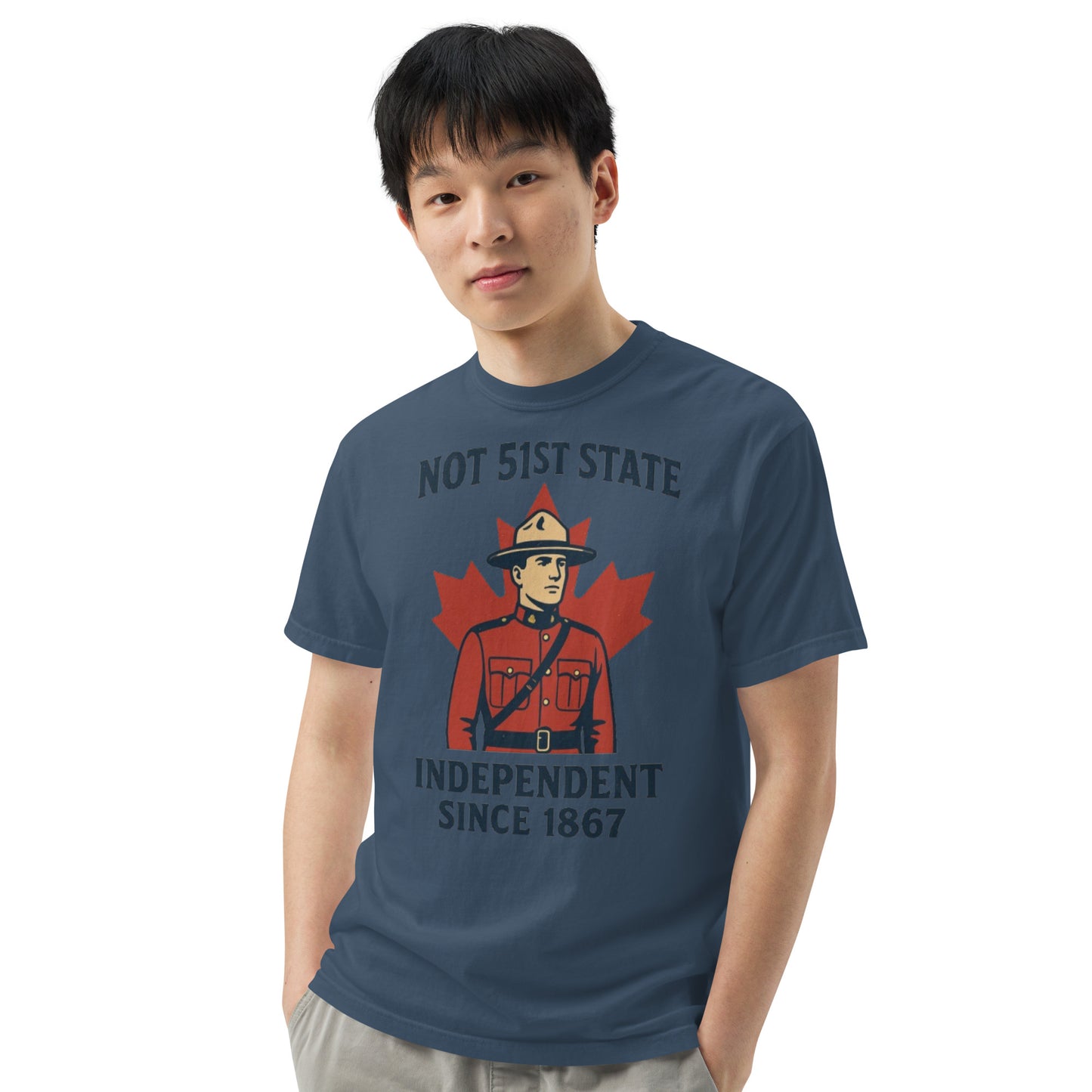 Not 51st State Mountie Unisex garment-dyed heavyweight t-shirt from Rare Plus Apparel – unique movie & pop culture inspired design.