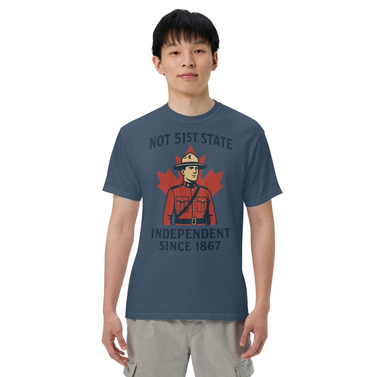 Not 51st State Mountie Unisex garment-dyed heavyweight t-shirt from Rare Plus Apparel – unique movie & pop culture inspired design.