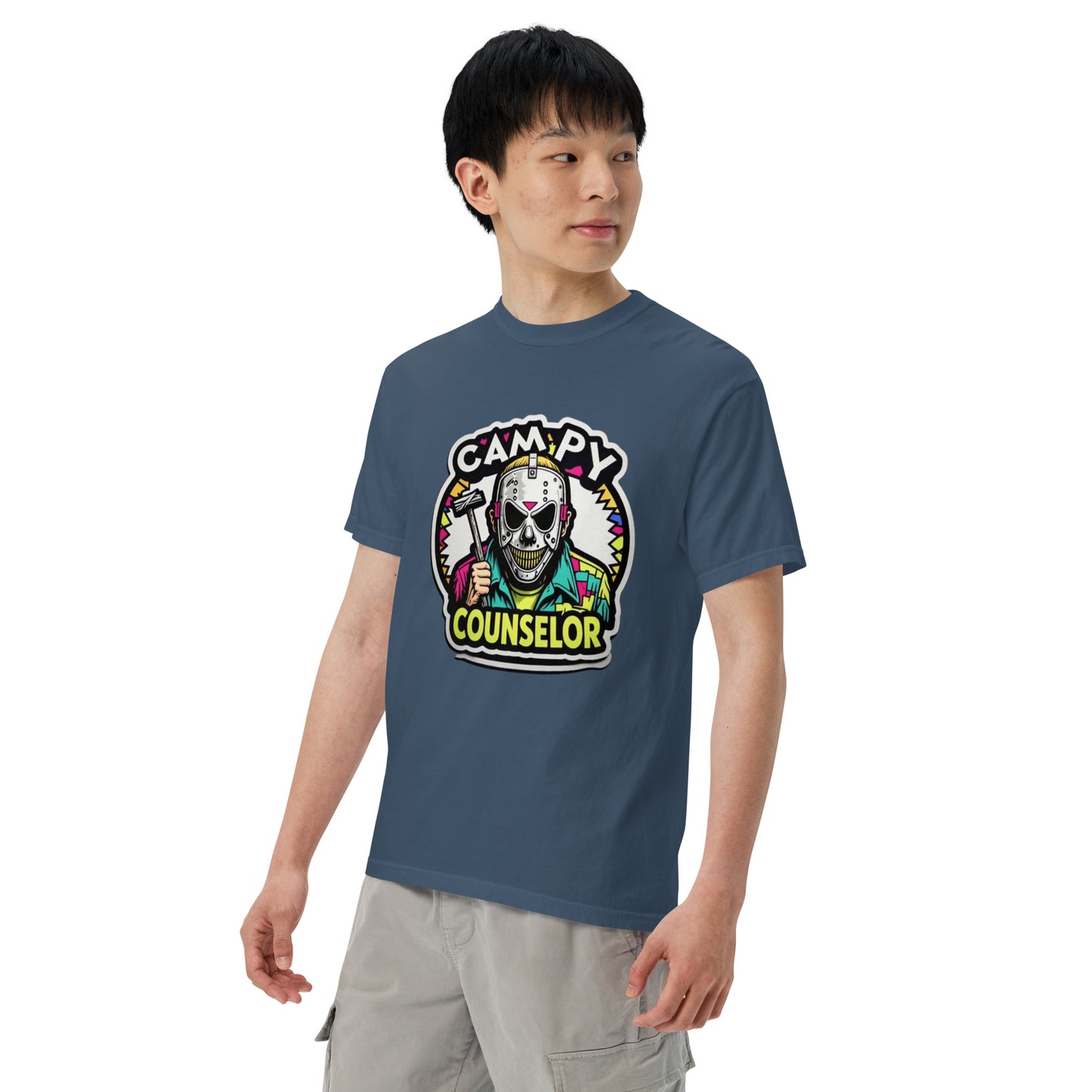 Campy Counselor Unisex garment-dyed heavyweight t-shirt from Rare Plus Apparel – unique movie & pop culture inspired design.