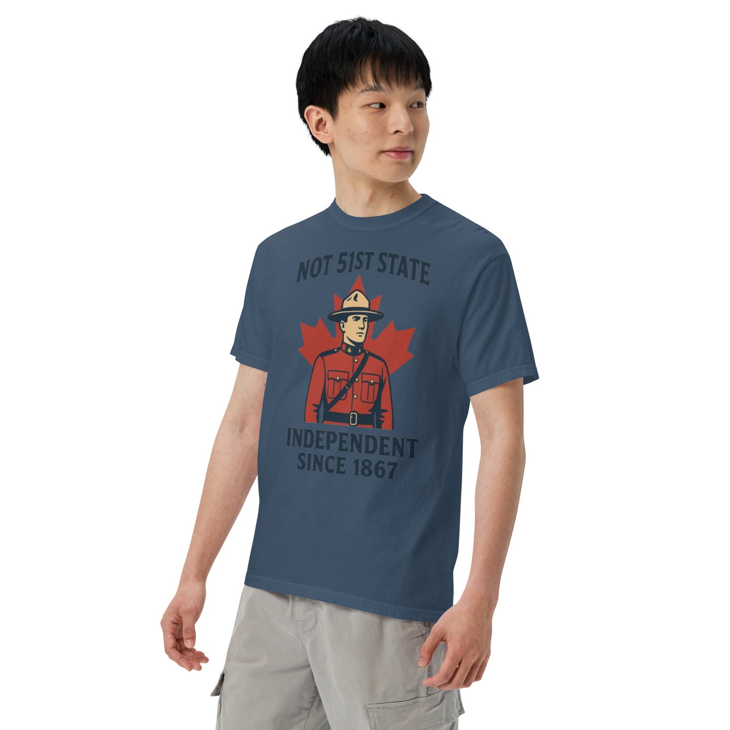 Not 51st State Mountie Unisex garment-dyed heavyweight t-shirt from Rare Plus Apparel – unique movie & pop culture inspired design.