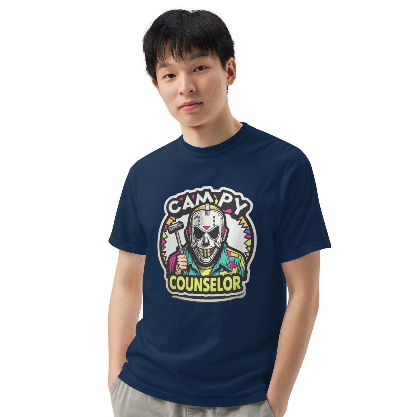Campy Counselor Unisex garment-dyed heavyweight t-shirt from Rare Plus Apparel – unique movie & pop culture inspired design.