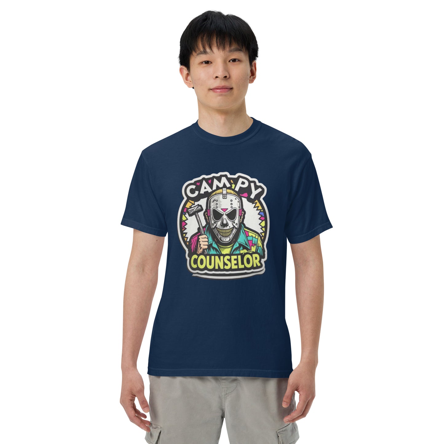Campy Counselor Unisex garment-dyed heavyweight t-shirt from Rare Plus Apparel – unique movie & pop culture inspired design.