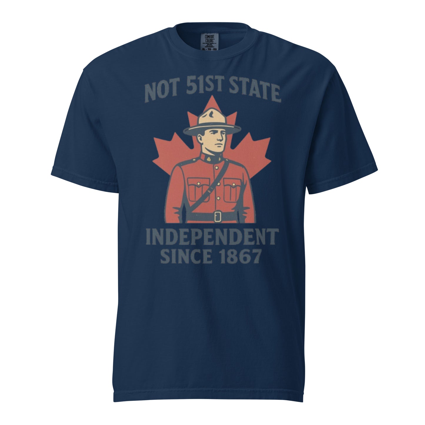 Not 51st State Mountie Unisex garment-dyed heavyweight t-shirt from Rare Plus Apparel – unique movie & pop culture inspired design.