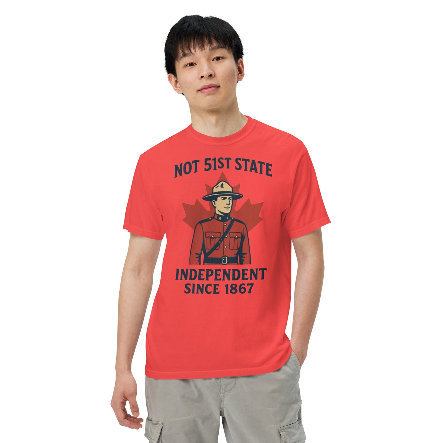Not 51st State Mountie Unisex garment-dyed heavyweight t-shirt from Rare Plus Apparel – unique movie & pop culture inspired design.
