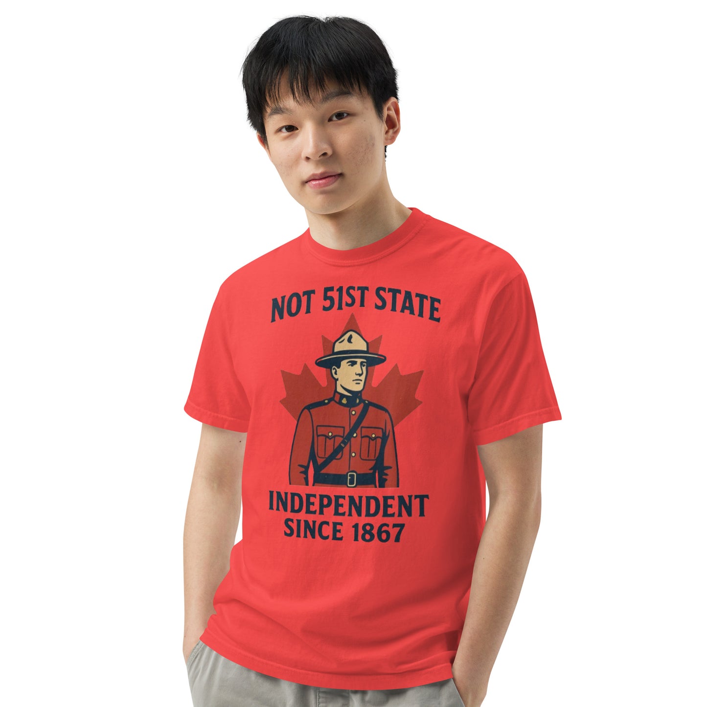 Not 51st State Mountie Unisex garment-dyed heavyweight t-shirt from Rare Plus Apparel – unique movie & pop culture inspired design.