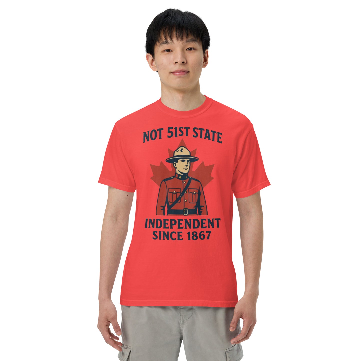 Not 51st State Mountie Unisex garment-dyed heavyweight t-shirt from Rare Plus Apparel – unique movie & pop culture inspired design.