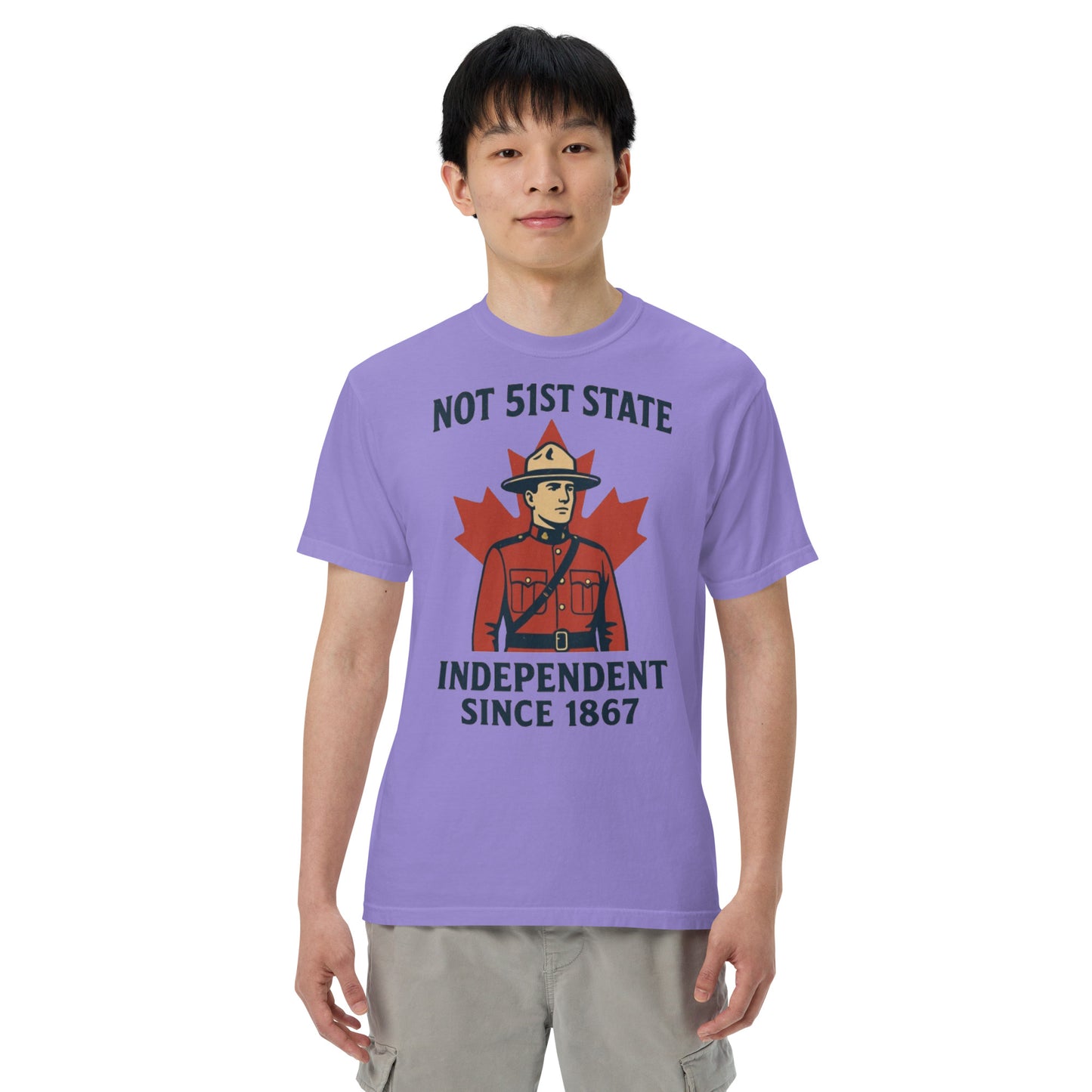 Not 51st State Mountie Unisex garment-dyed heavyweight t-shirt from Rare Plus Apparel – unique movie & pop culture inspired design.