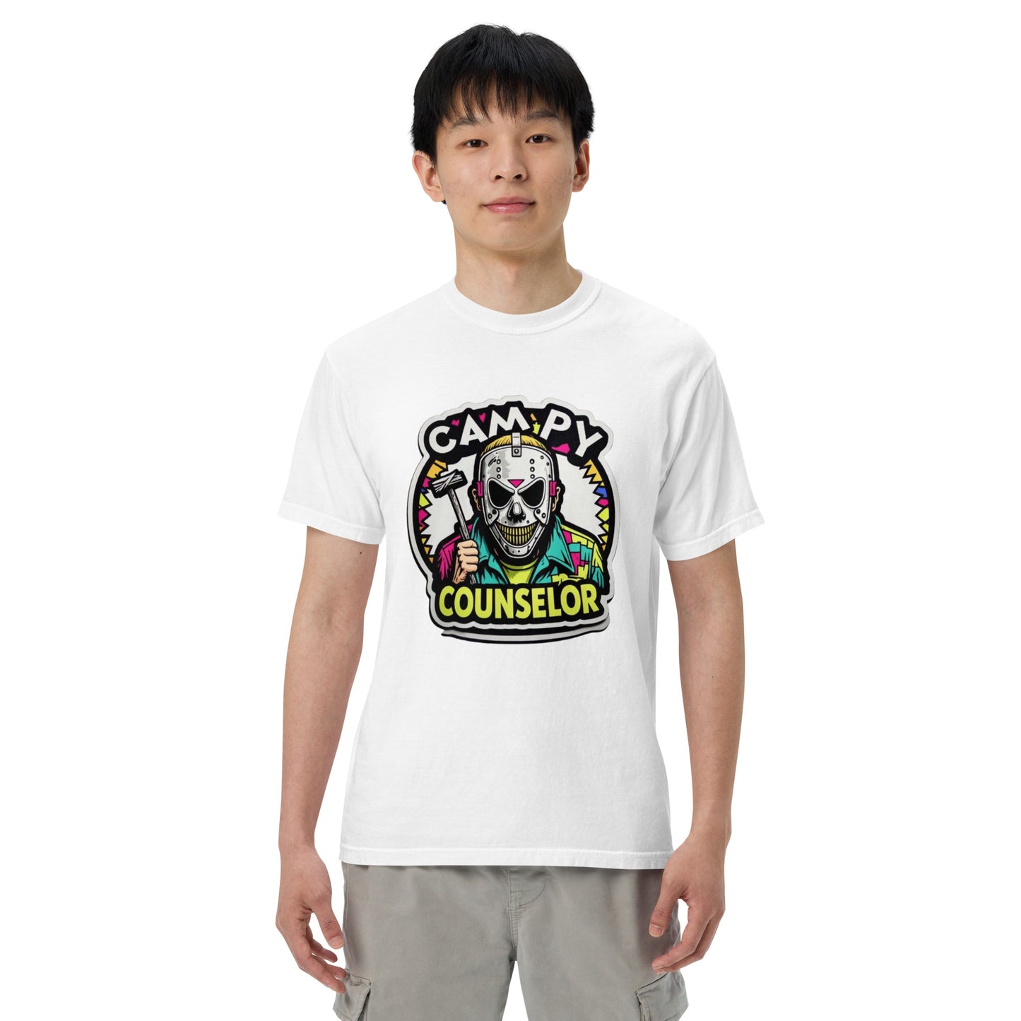 Campy Counselor Unisex garment-dyed heavyweight t-shirt from Rare Plus Apparel – unique movie & pop culture inspired design.