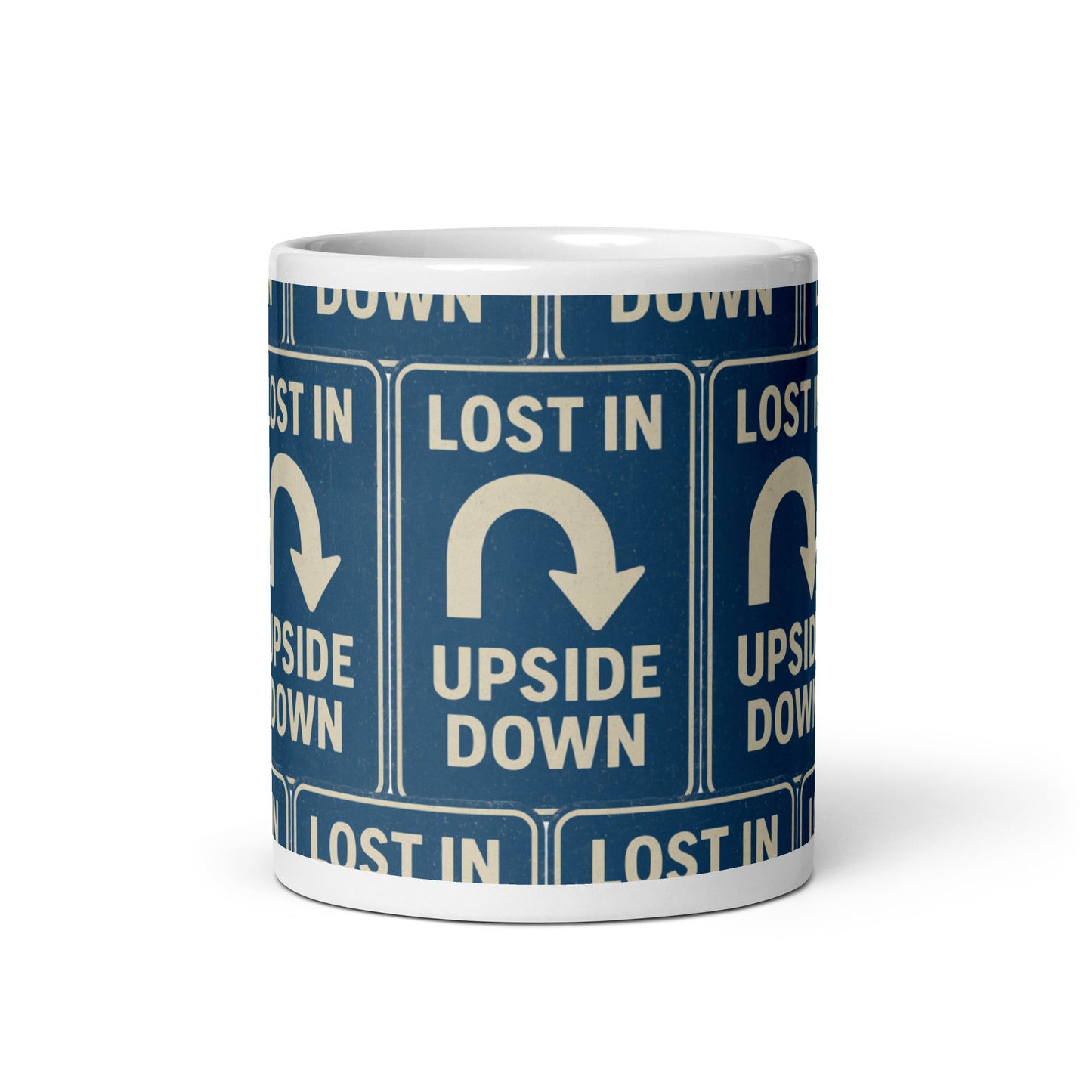 Lost in the Upside Down White glossy mug from Rare Plus Apparel – unique movie & pop culture inspired design.