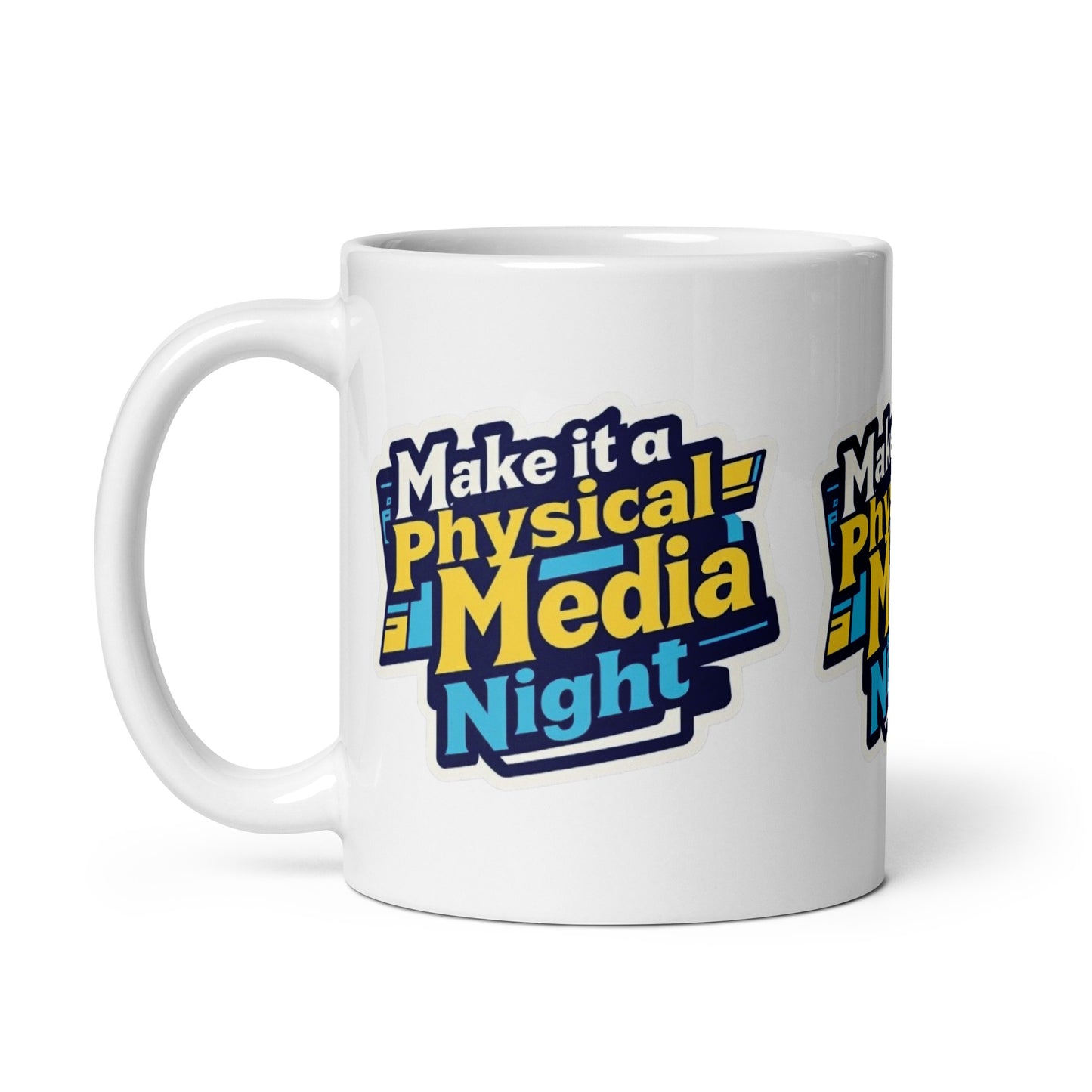 Make it a Physical Media Night White glossy mug from Rare Plus Apparel – unique movie & pop culture inspired design.