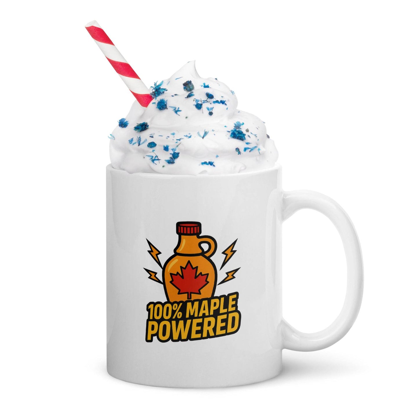 100% Maple Powered White glossy mug from Rare Plus Apparel – unique movie & pop culture inspired design.