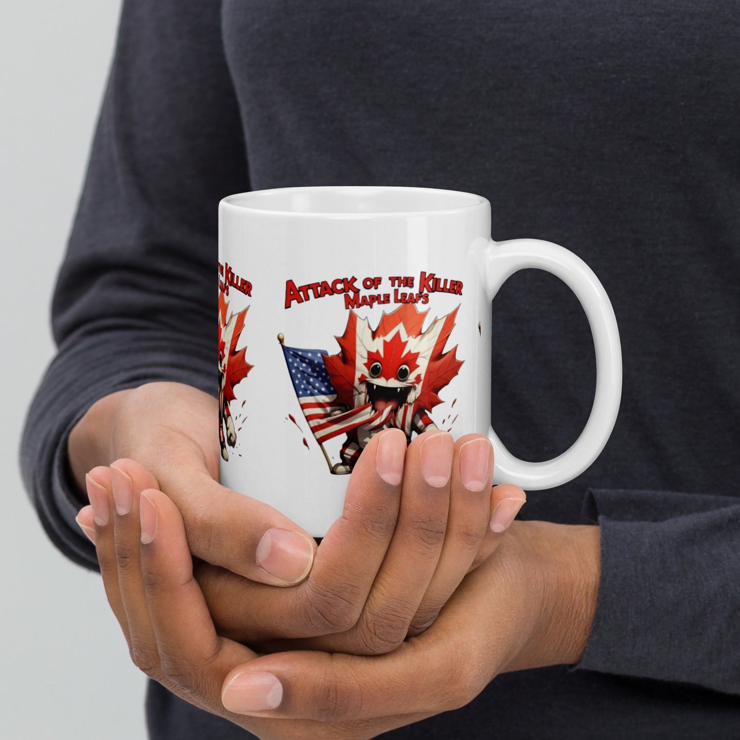 Maple Mayhem White glossy mug from Rare Plus Apparel – unique movie & pop culture inspired design.