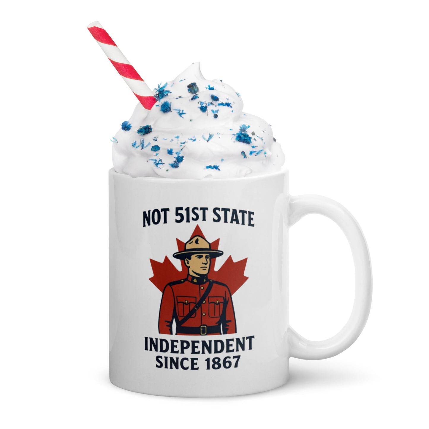 Not 51st State Mountie White glossy mug from Rare Plus Apparel – unique movie & pop culture inspired design.