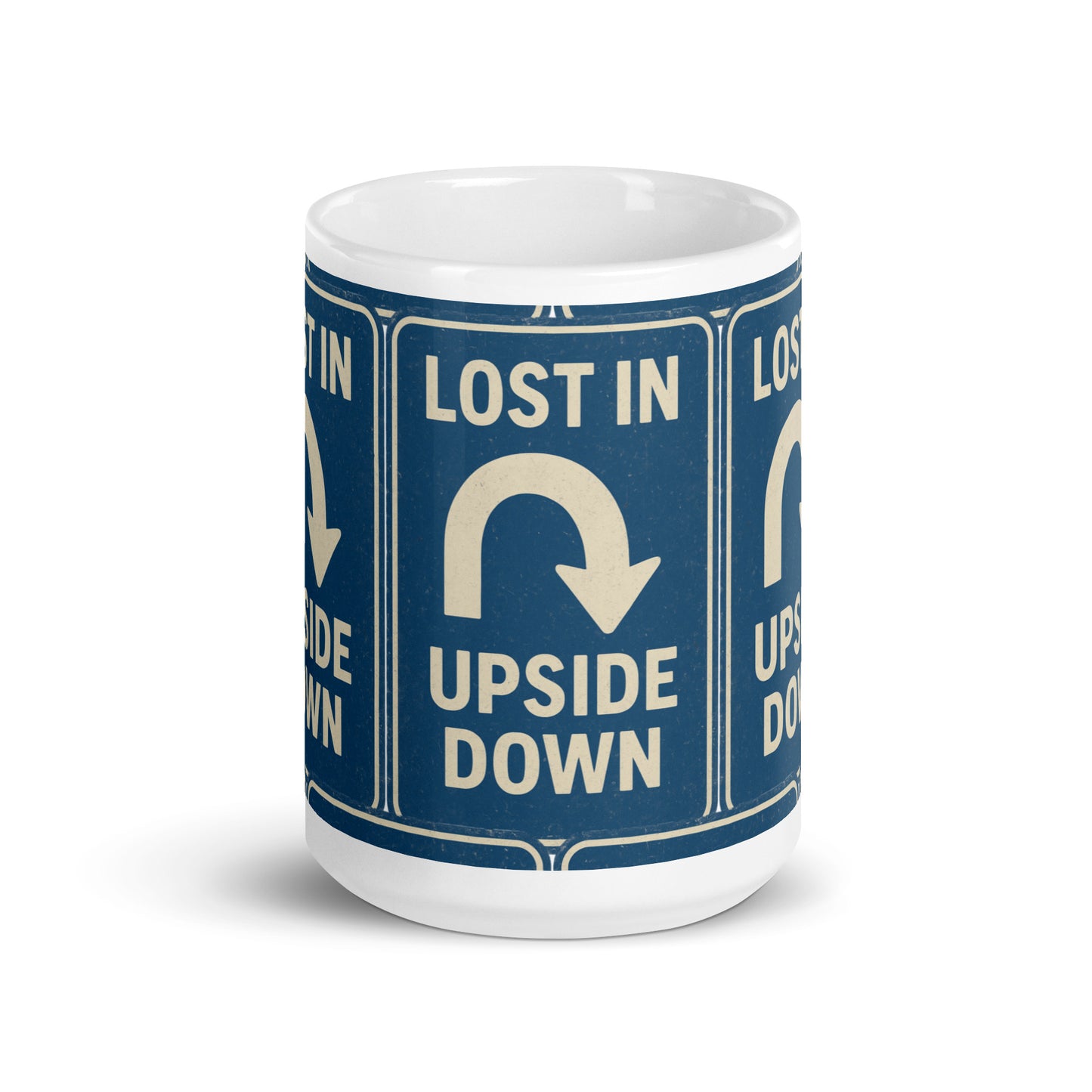 Lost in the Upside Down White glossy mug from Rare Plus Apparel – unique movie & pop culture inspired design.