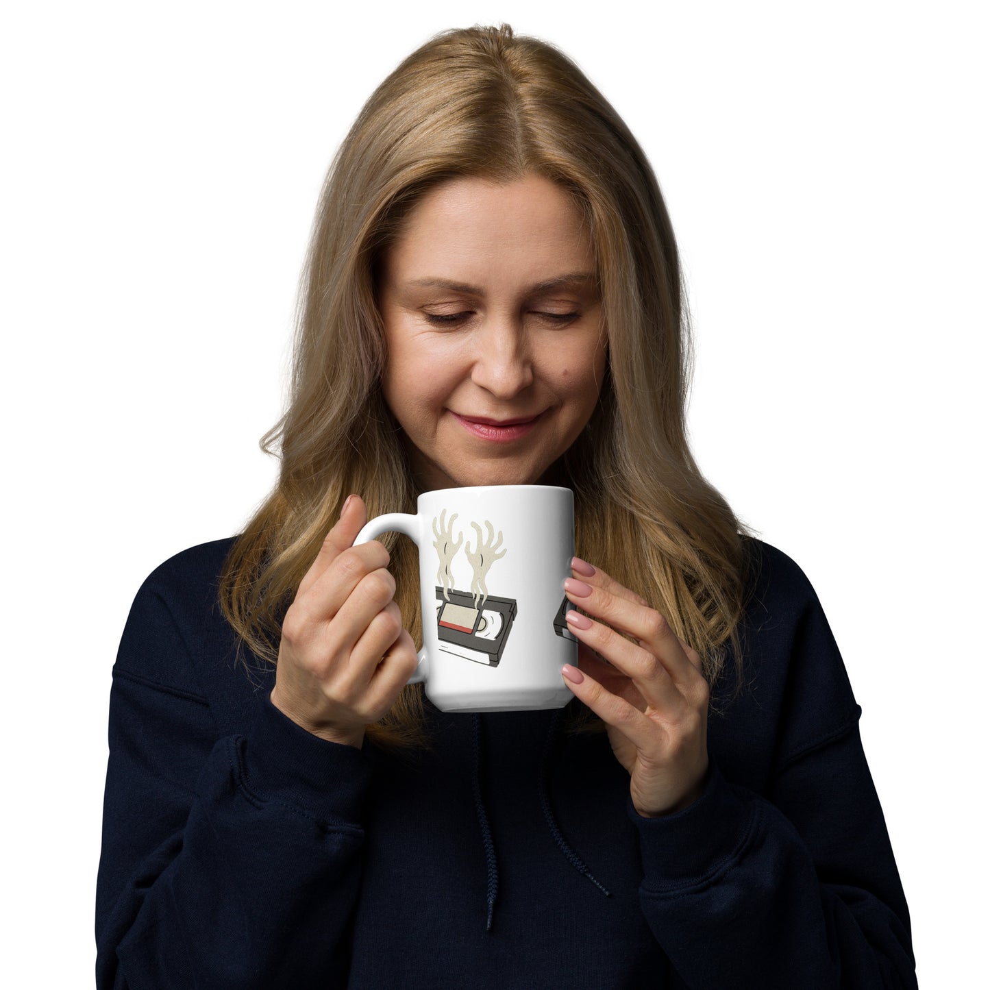 Cursed Media White glossy mug from Rare Plus Apparel – unique movie & pop culture inspired design.