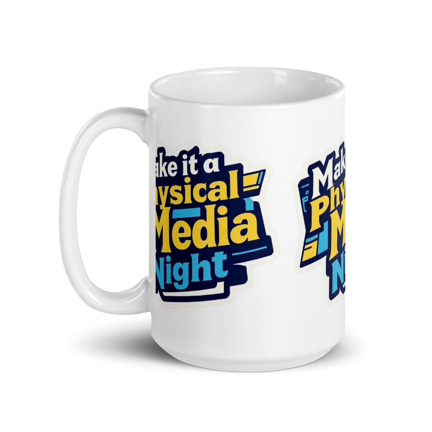 Make it a Physical Media Night White glossy mug from Rare Plus Apparel – unique movie & pop culture inspired design.