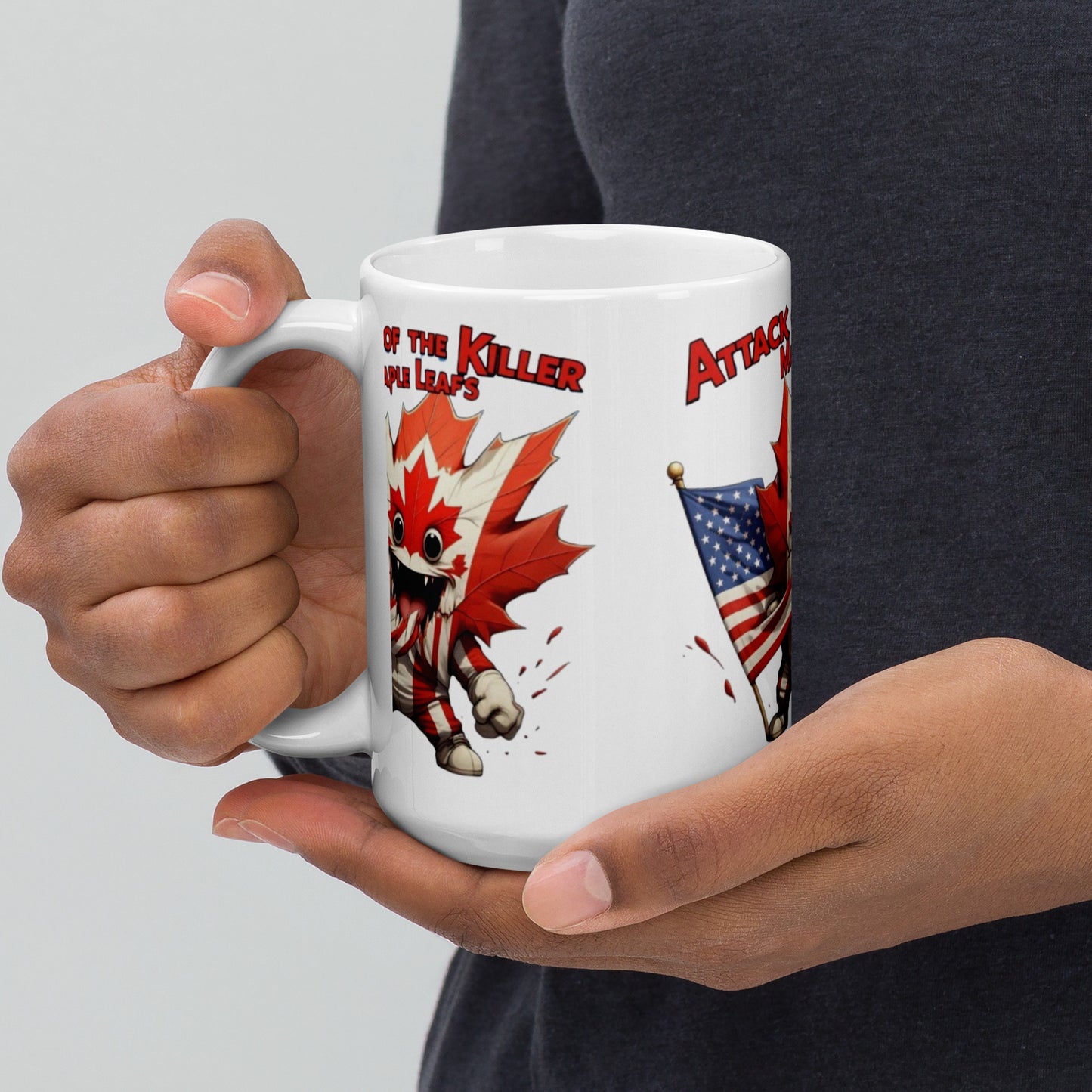 Maple Mayhem White glossy mug from Rare Plus Apparel – unique movie & pop culture inspired design.