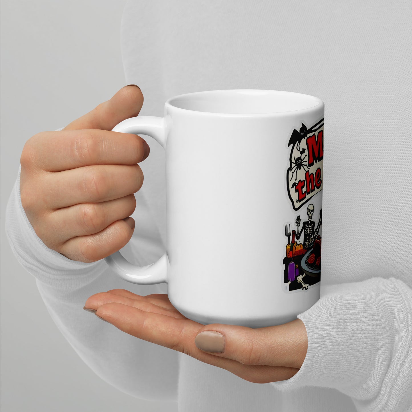 Meat The Family White glossy mug from Rare Plus Apparel – unique movie & pop culture inspired design.