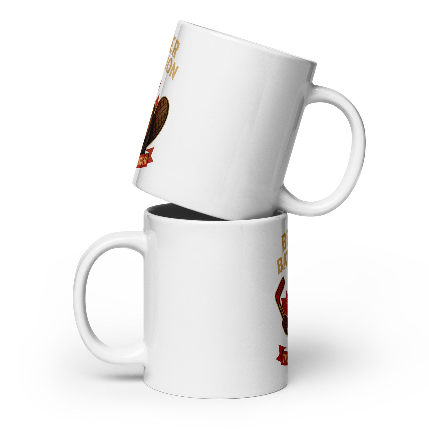 Beaver Battalion – True North Defender White glossy mug from Rare Plus Apparel – unique movie & pop culture inspired design.