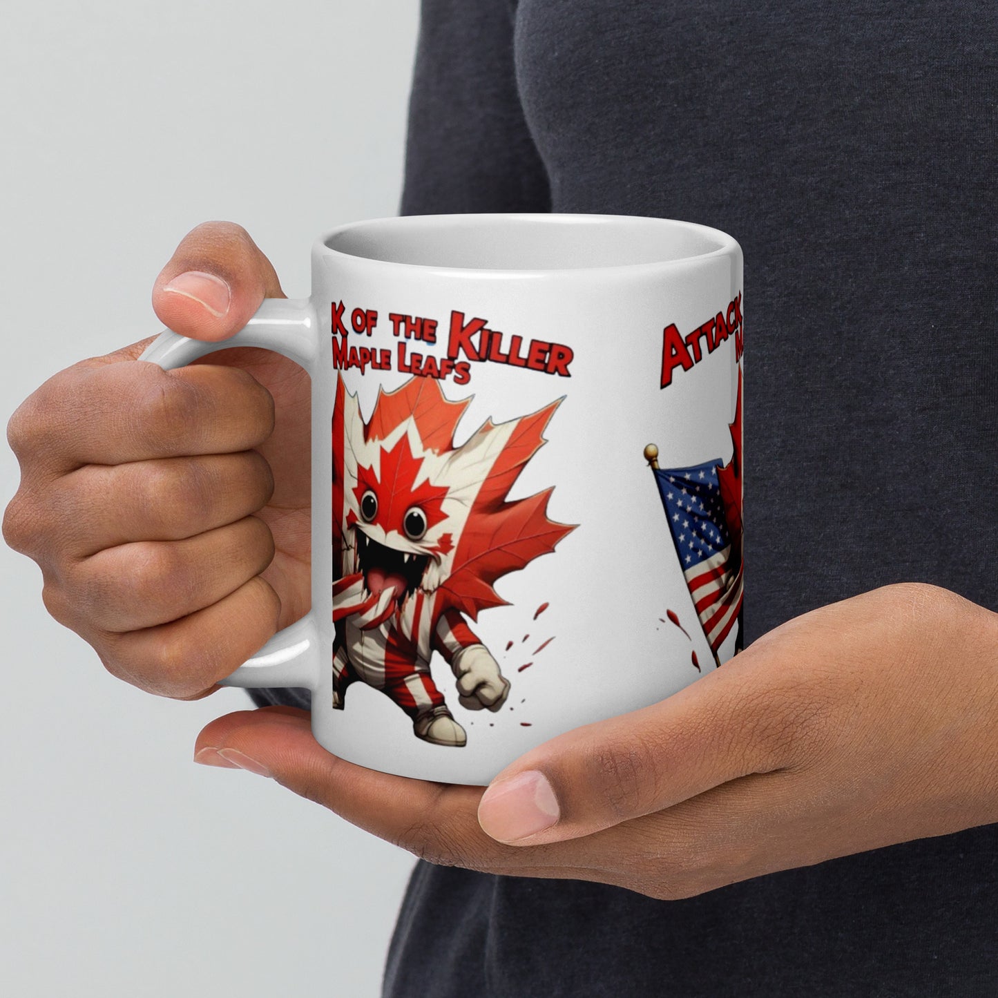 Maple Mayhem White glossy mug from Rare Plus Apparel – unique movie & pop culture inspired design.