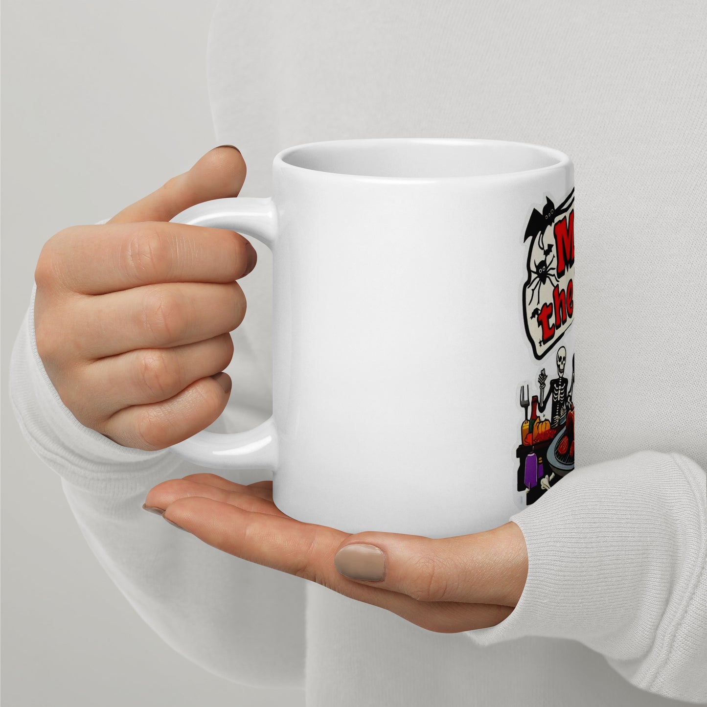 Meat The Family White glossy mug from Rare Plus Apparel – unique movie & pop culture inspired design.