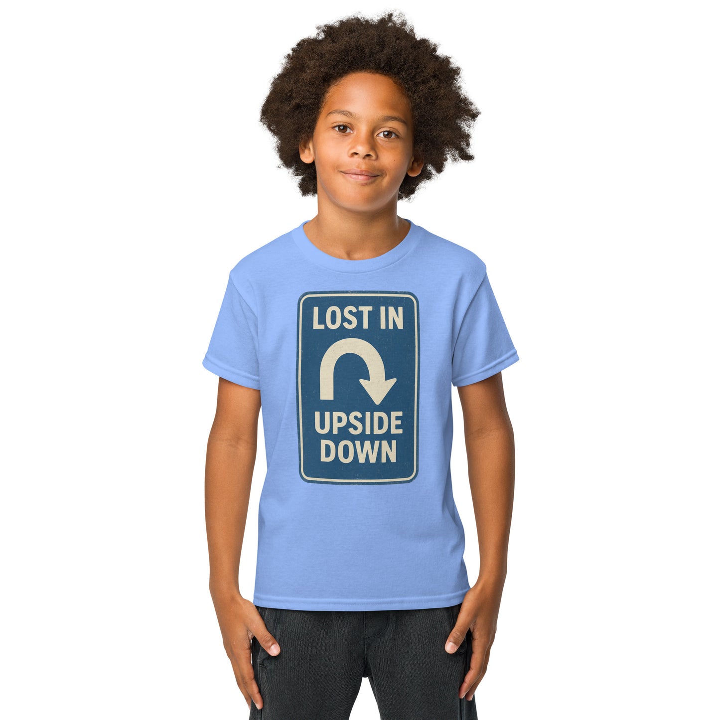 Lost in the Upside Down Youth t-shirt from Rare Plus Apparel – unique movie & pop culture inspired design.