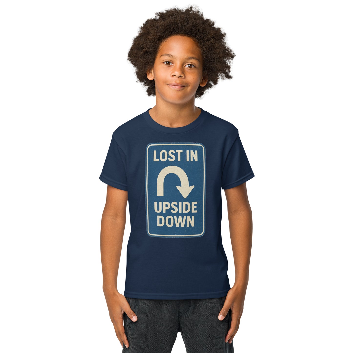 Lost in the Upside Down Youth t-shirt from Rare Plus Apparel – unique movie & pop culture inspired design.