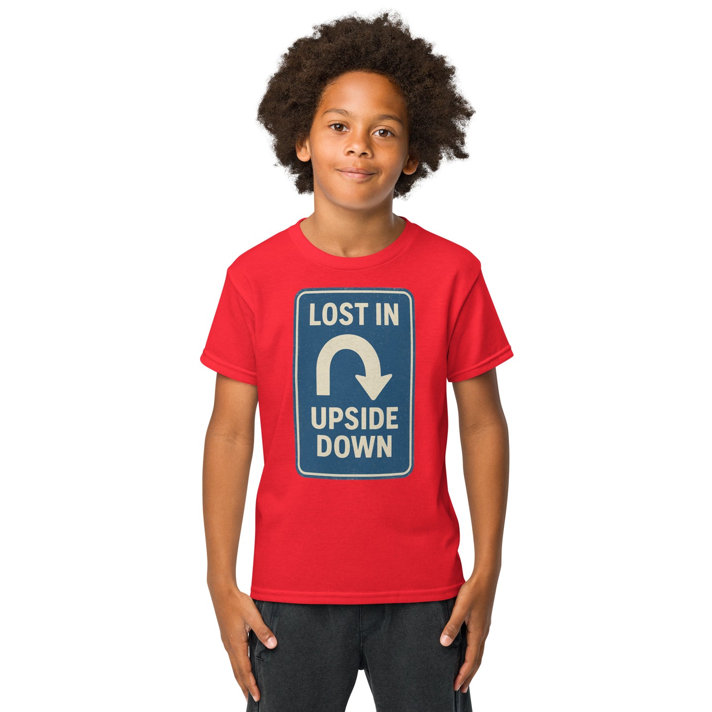 Lost in the Upside Down Youth t-shirt from Rare Plus Apparel – unique movie & pop culture inspired design.