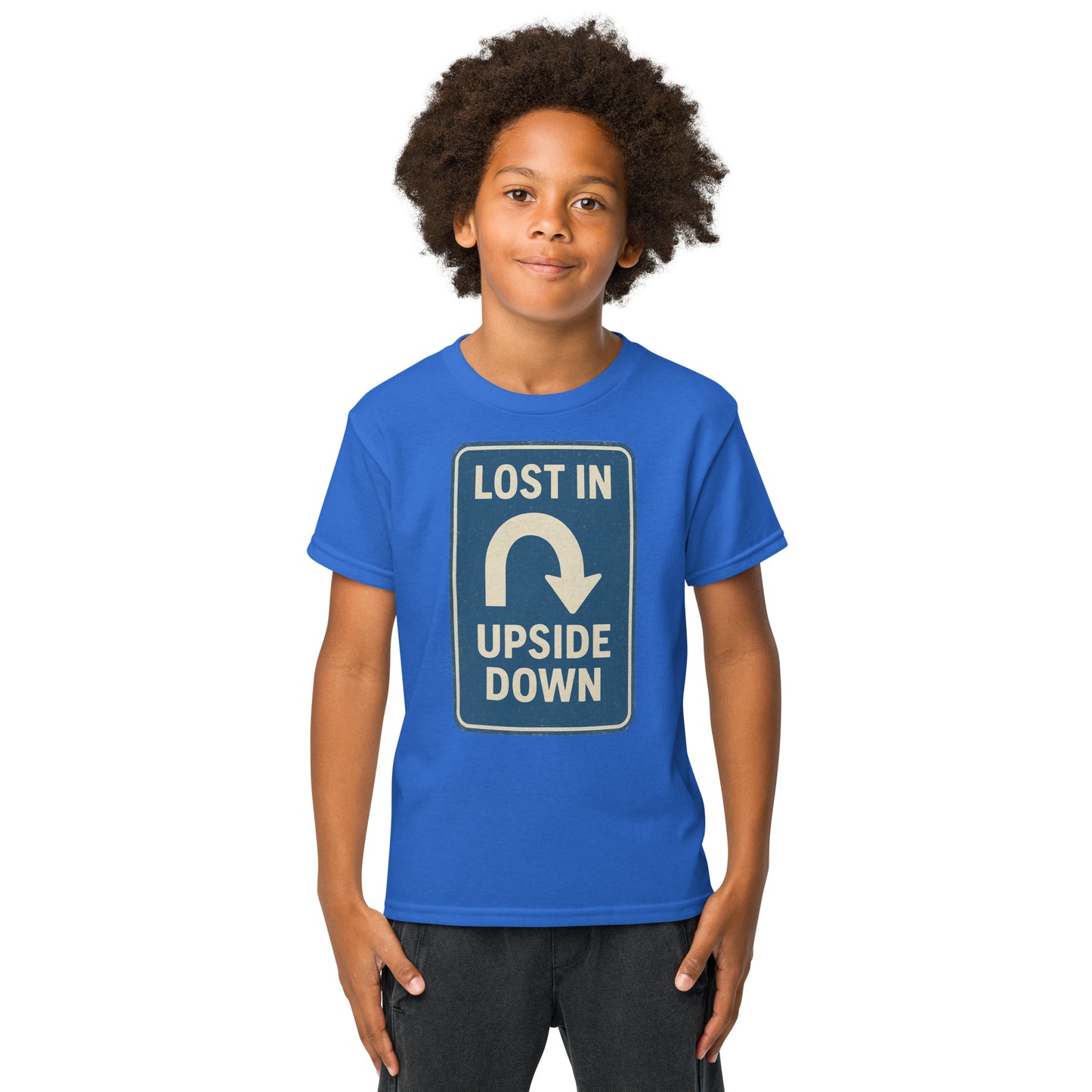 Lost in the Upside Down Youth t-shirt from Rare Plus Apparel – unique movie & pop culture inspired design.